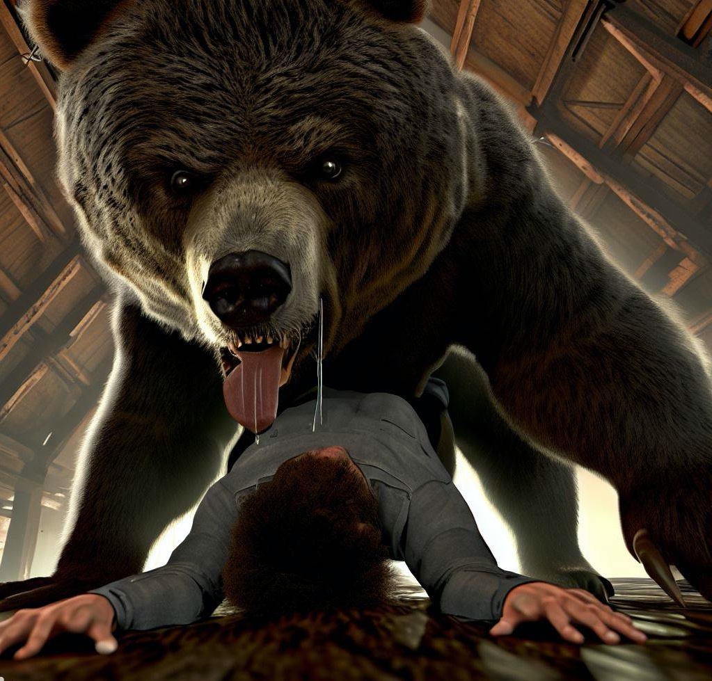 3d_(artwork) anal bear bodily_fluids brown_bear brown_body brown_fur clothed clothing digital_media_(artwork) doggy_style drool_on_face drooling drooling_on_partner duo from_behind_position fur grizzly_bear hair human invalid_tag kodiak_bear male male/male mammal saliva saliva_string sex tongue ursine