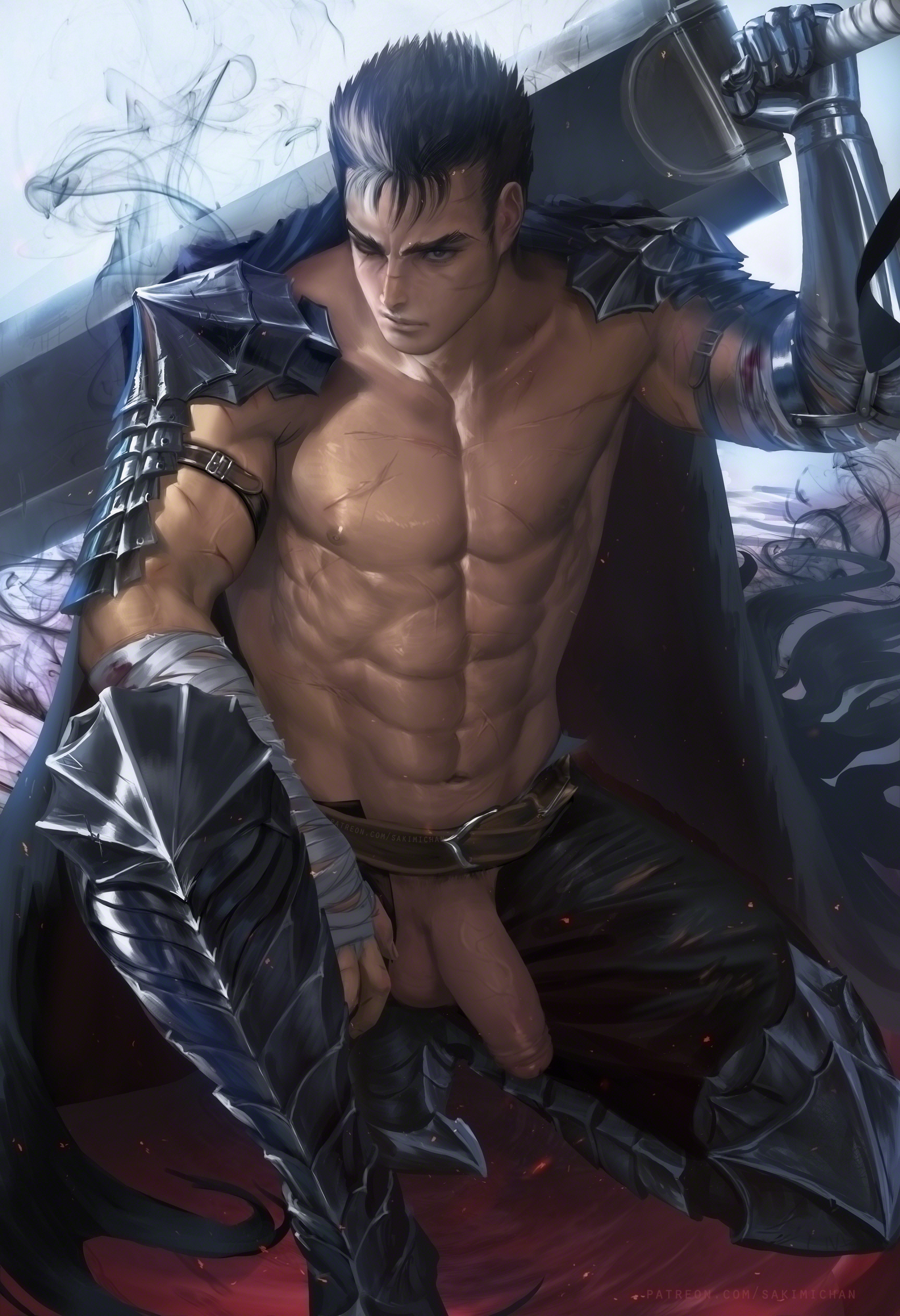1boy, berserk, guts (berserk), male, male only, muscular, muscular male, pectorals, penis, sakimichan, solo, tagme