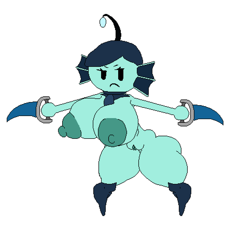 1girls aqua_soldier_(tower_heroes) areolae big_breasts breasts female female_only fins footwear frown full_body holding_weapon keelgabeytheart naked naked_female nipples nude nude_female pixel_art pussy roblox roblox_game solo solo_female tower_heroes weapons