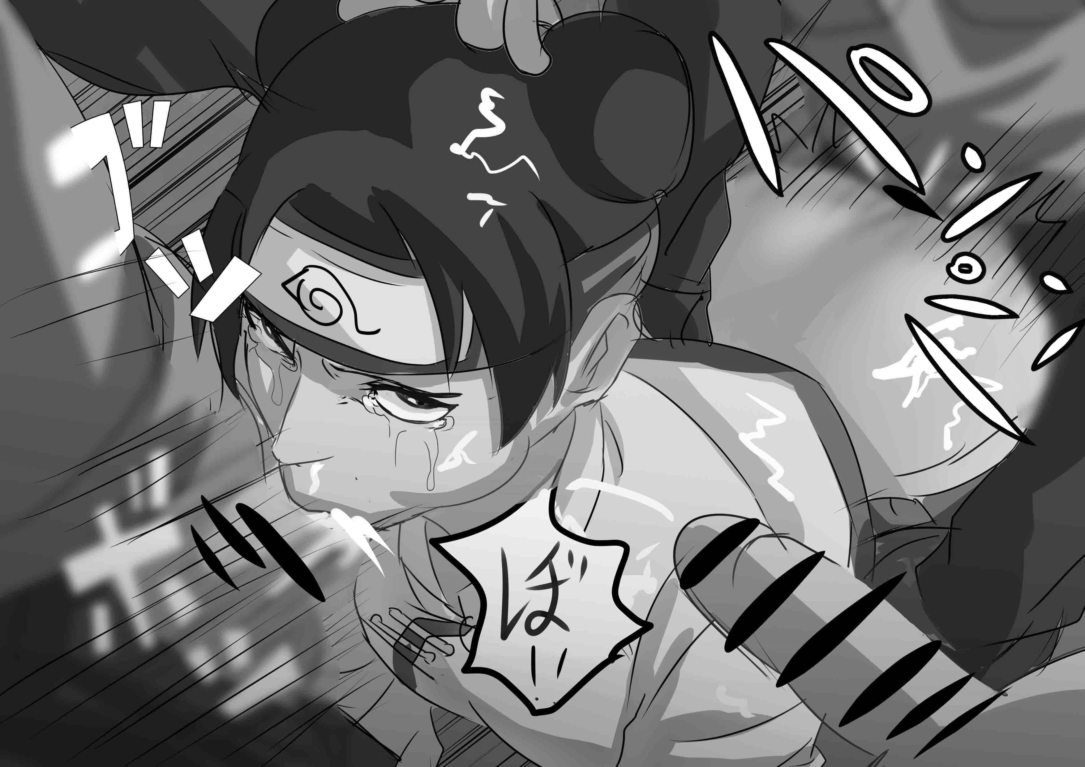 1girls, 3boys, censored, clothed sex, crying, crying with eyes open, cum, cum in mouth, doggy style, fellatio, female, gangrape, hair bun, hand on another's head, headband, looking up, male, monochrome, multiple boys, multiple males, naruto, naruto (series), naruto shippuden, nier (artist), oral, partial male, penis, rape, sex, sex from behind, tears, tenten