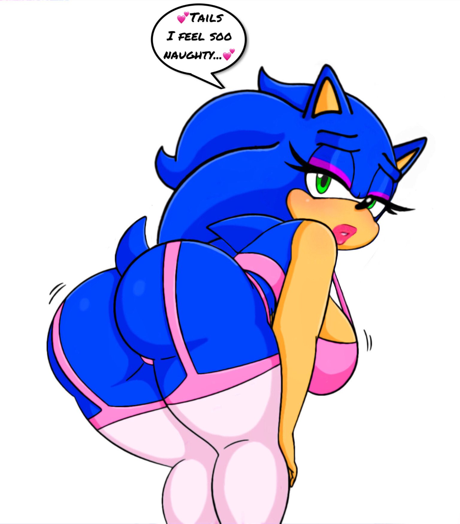 after transformation, ass, bent over, big ass, bimbo, bimbofication, bimbofied, fan edit, female, horny female, lingerie, looking back, pink panties, post-transformation, rule 63, seductive look, solo, solo female, sonic (series), sonic the hedgehog, sonic the hedgehog (series), sonique the hedgehog, stockings, thick thighs, transformation, voluptuous