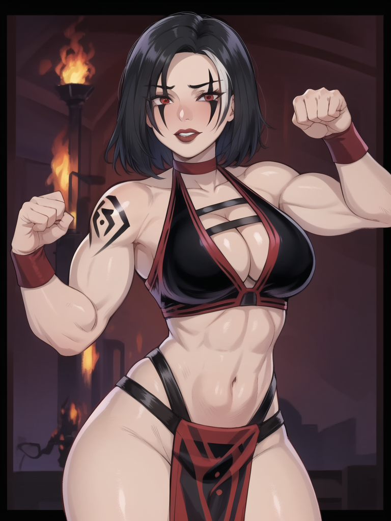 1girls abs ai_generated black_hair breasts cleavage demon demon_girl fit fit_female mortal_kombat mortal_kombat_mythologies:_sub-zero muscular muscular_female sareena short_hair solo stable_diffusion thick_thighs toned toned_female white_hair white_hair_streak