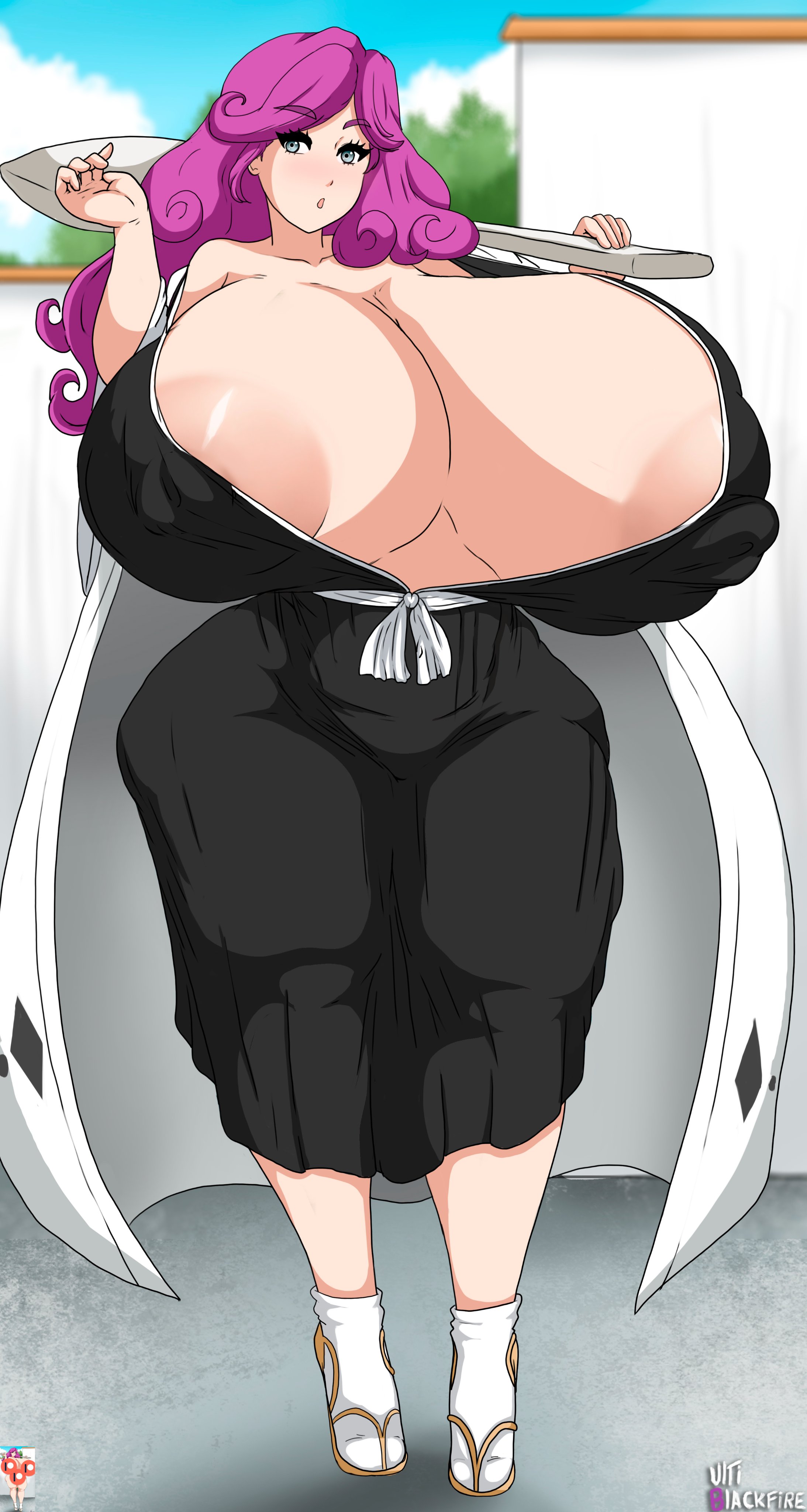 1girls, big areola, big breasts, big nipples, bleach, bleach: the thousand-year blood war, breasts, cleavage, female, female focus, female only, hikifune kirio, huge breasts, purple hair, solo, solo focus, thick, thick thighs, ultiblackfire, voluptuous, voluptuous female