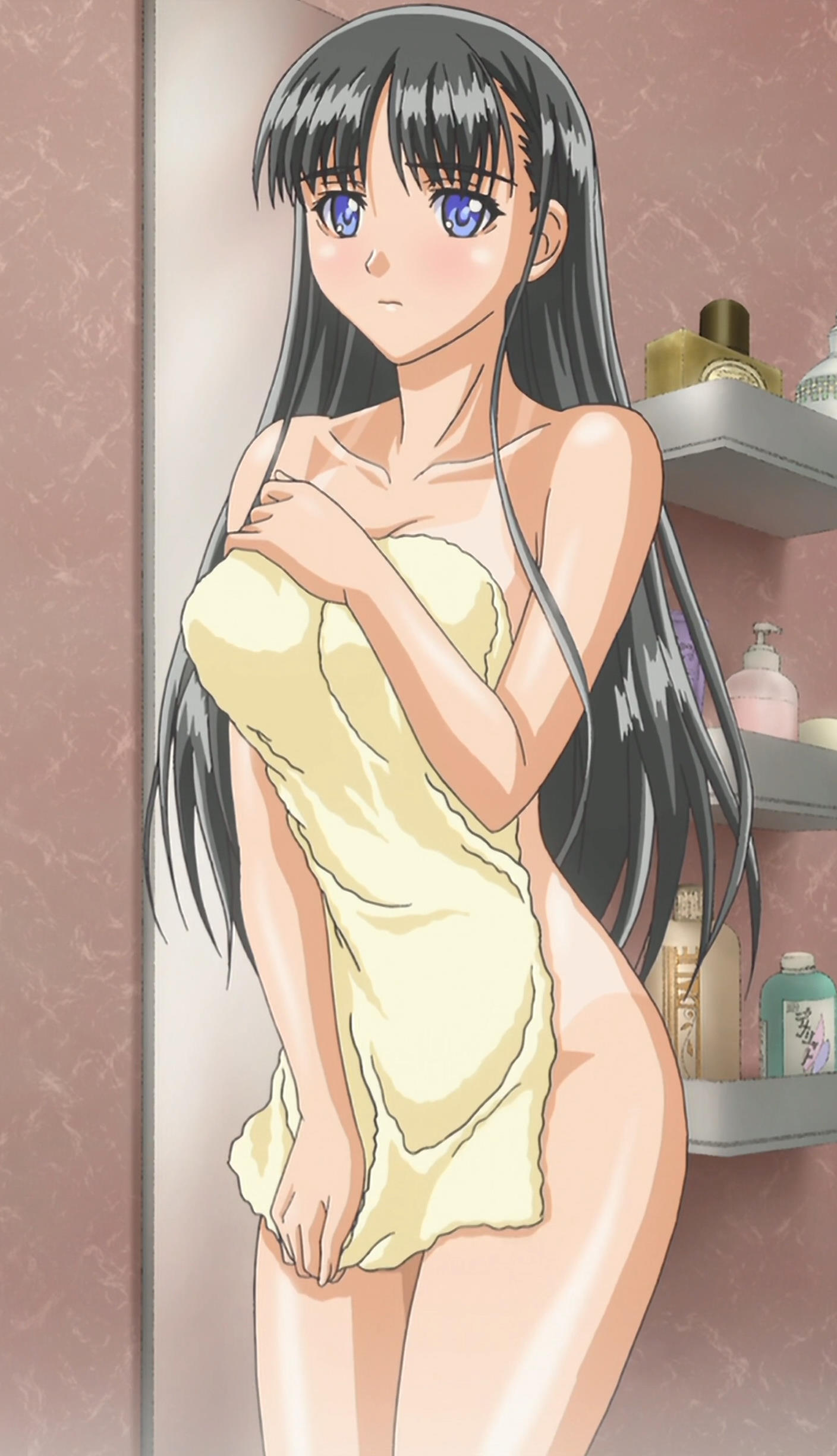 1girls black_hair blue_eyes breasts hips long_hair looking_at_viewer medium_breasts mizushima_asa screencap screenshot sora_no_iro_mizu_no_iro stitched thighs