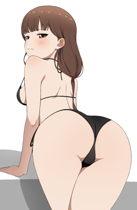 1girls accurate_art_style ass ass_focus back_view big_breasts big_butt bikini brown_eyes brown_hair brunette coro_fae erotic_costume iino_miko kaguya-sama_wa_kokurasetai_~tensai-tachi_no_renai_zunousen~ official_style slight_blush sugestive_pose unhappy_female