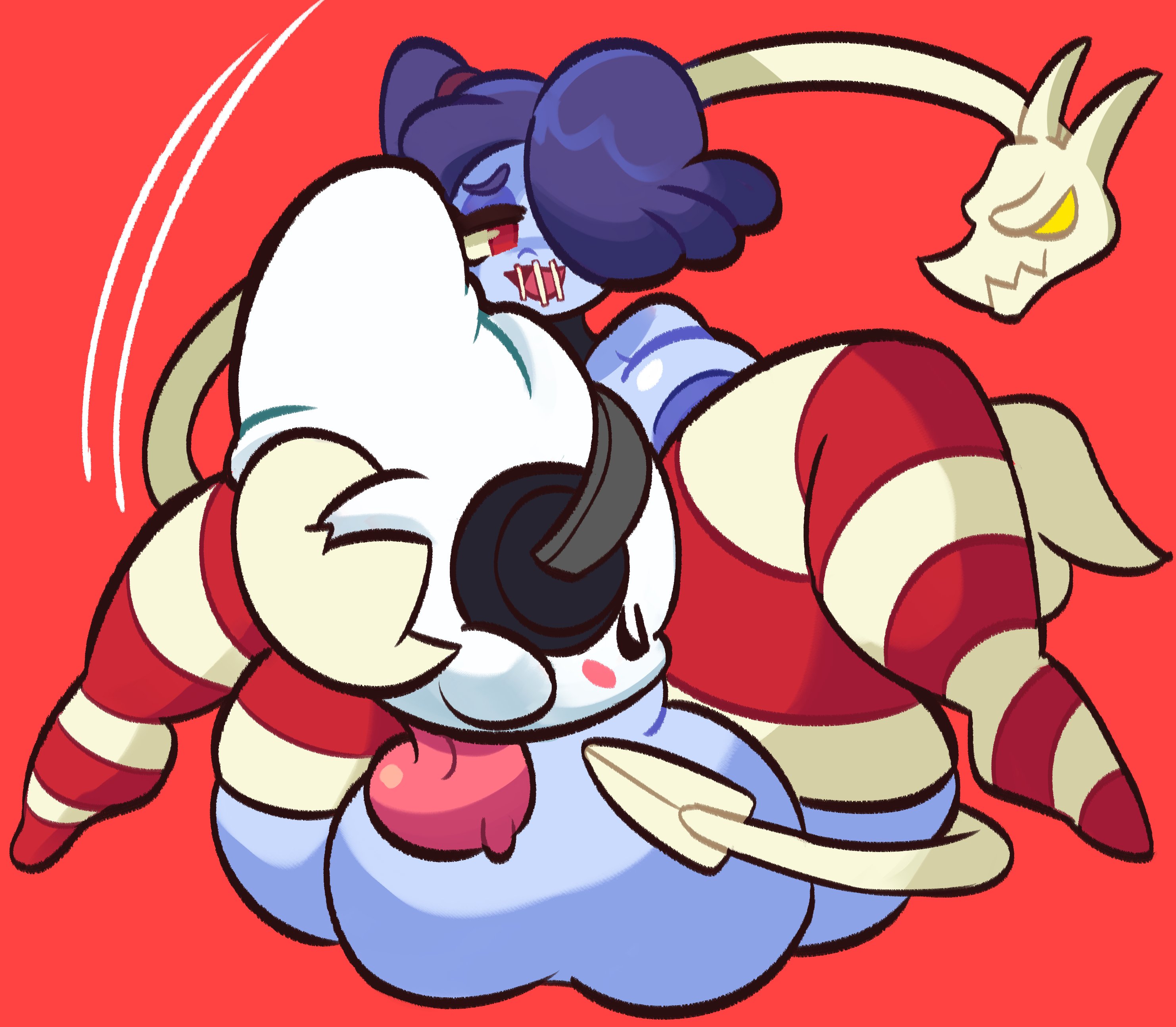 1futa, 1other, ambiguous gender, areolae, balls, big balls, big breasts, breasts, chaoz (chaozdesignz), commission, dawnpii, dawntown, duo, erection, fellatio, female, futanari, ghost, headset, huge balls, huge cock, humanoid, intersex, interspecies, irrumatio, leviathan (skullgirls), low-angle view, nipples, nude, open mouth, oral, penis, purple hair, purple skin, red eyes, second-party source, sex, sitting, skindentation, skullgirls, sphere, squigly, thick thighs, zombie, zombie girl
