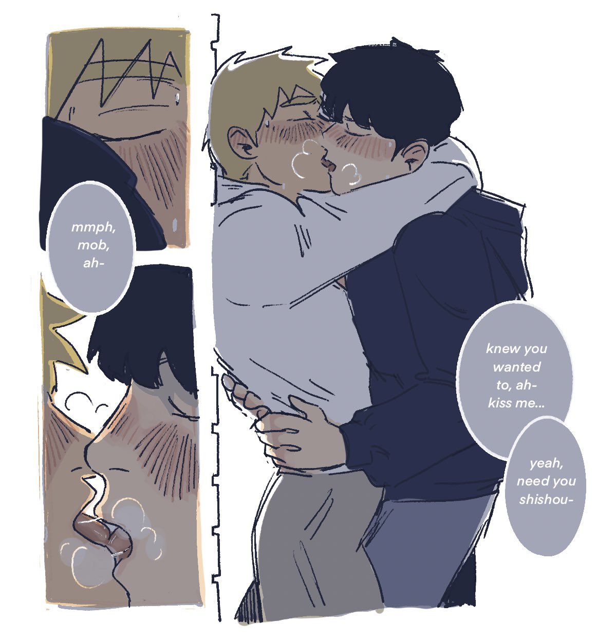 arataka reigen, dialogue, making out, male, male only, male/male, mob psycho 100, shigeo kageyama, turtleneck, yaoi