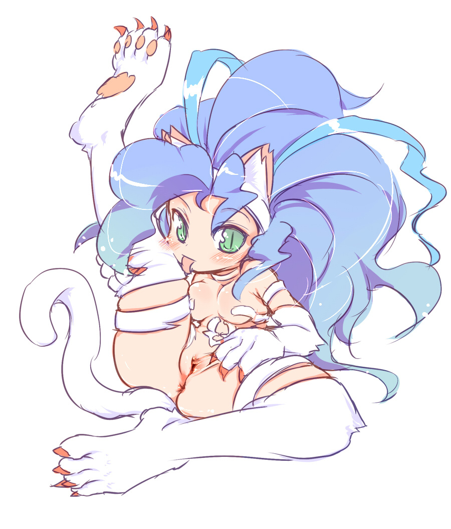 blush capcom darkstalkers felicia_(darkstalkers) lolo_(kemonono) ro ro_(kemonono) small_breasts tagme