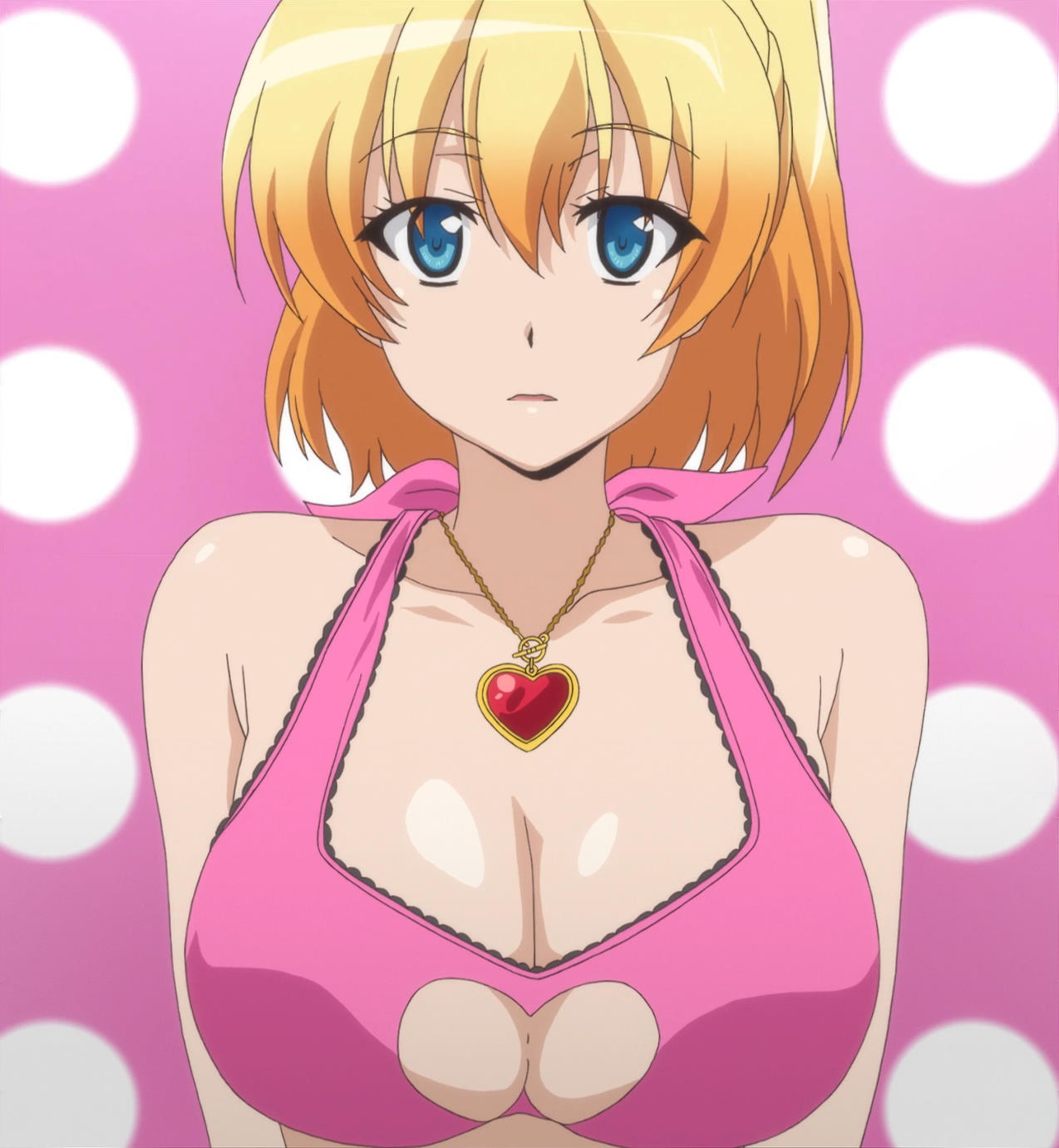 1girls big_breasts bikini blonde_hair blue_eyes busty cleavage dakara_boku_wa_h_ga_dekinai female female_only fukumune_iria hi_res large_breasts looking_at_viewer ponytail screencap solo stitched voluptuous