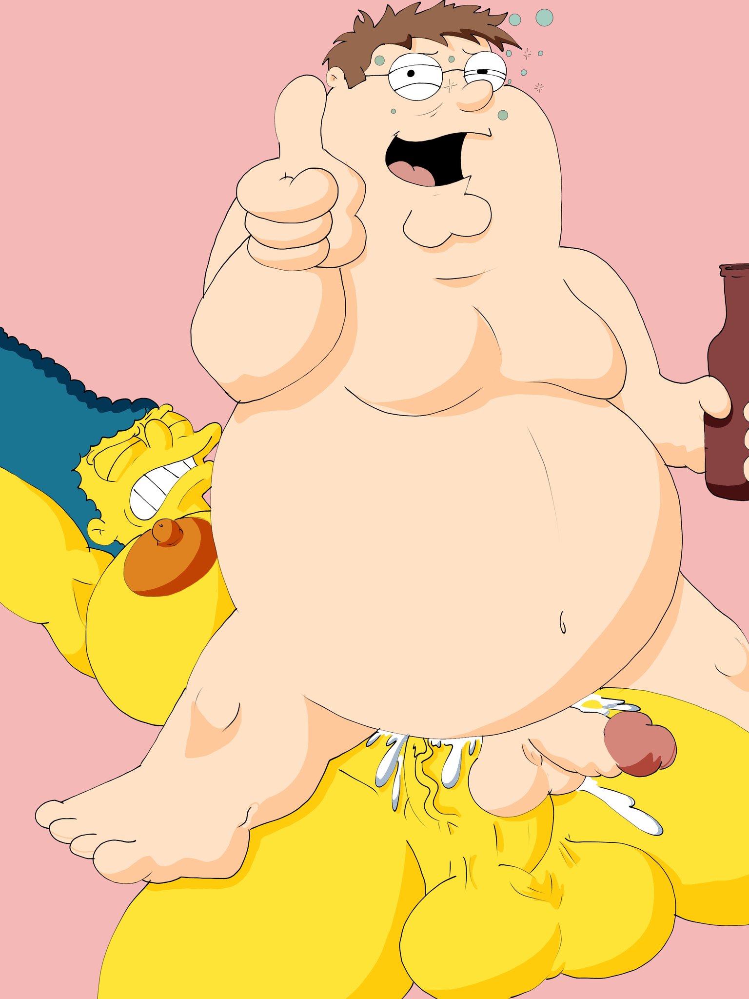 1boy, 1futa, 20th century fox, anal, anal sex, ass, balls, beer, belly, big areola, big ass, big balls, big belly, big breasts, big butt, big nipples, big penis, breasts, cheating, clenched teeth, clenching teeth, closed eyes, crossover, cucked by futa, cuckold, cuckquean, cum, cum in ass, cum inside, drunk, drunk sex, dubious consent, erection, family guy, fat, fat male, female, futa on male, futanari, holding beer, holding object, huge ass, huge balls, huge belly, huge breasts, huge butt, huge cock, huge nipples, huge testicles, huge thighs, intersex, large areolae, large ass, large breasts, large butt, looking at viewer, male, male penetrated, marge simpson, maxtlat, naked, naked female, netorare, ntr, nude, nude female, obese, obese male, overweight, overweight male, penis, peter griffin, size difference, struggling, teeth clenched, teeth showing, testicles, the simpsons, thumbs up, too big, top heavy, what, yellow body, yellow skin