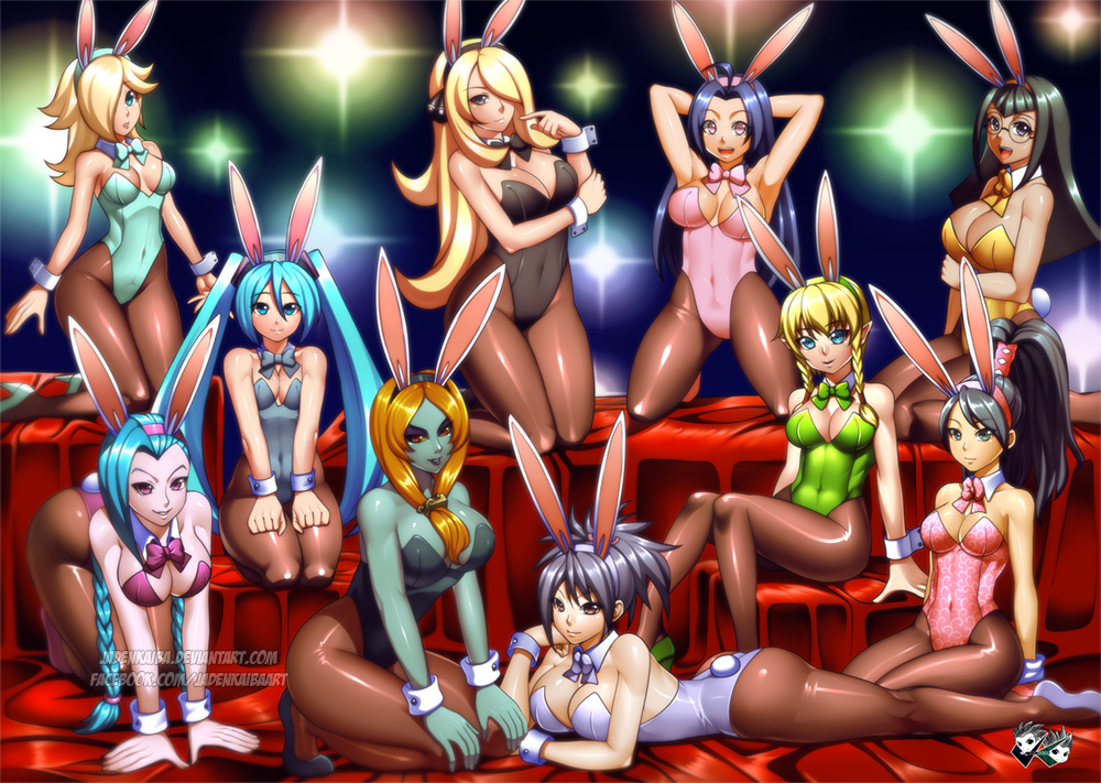 6+girls ace_attorney_investigations all_fours animal_ears aqua_eyes aqua_hair arms_behind_head blonde_hair blue_eyes bow bowtie braid breasts carly_nagisa cleavage covered_navel crossover cynthia_(pokemon) eastern_and_western_character fake_animal_ears female female_only fujibayashi_sheena fujimura_ayumi glasses green_hair gyakuten_saiban hair_over_one_eye harem hatsune_miku hyrule_warriors idolmaster idolmaster_(classic) jadenkaiba jinx_(league_of_legends) kay_faraday kneeling large_breasts league_of_legends leotard linkle long_hair lying mario_(series) matching_hair/eyes midna miura_azusa multiple_girls nintendo orange_hair playboy_bunny pokemon pokemon_dppt princess_rosalina rabbit_ears rabbit_tail sheena_fujibayashi short_hair sitting smile tail tales_of_(series) tales_of_symphonia the_legend_of_zelda twili_midna twilight_princess twin_braids twintails vocaloid wrist_cuffs yu-gi-oh! yu-gi-oh!_5d's