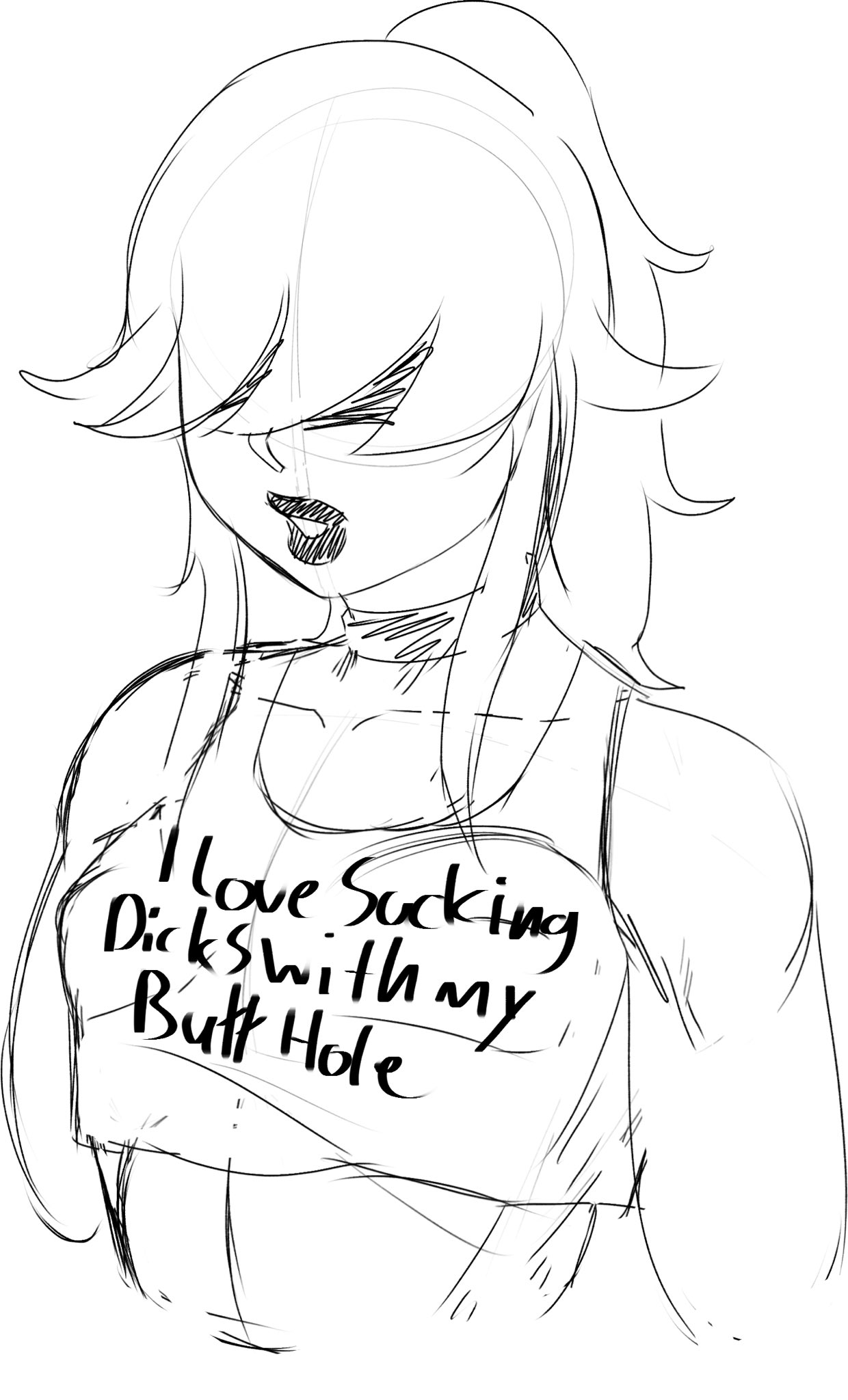 blake (slushiebest), bust portrait, crop top, femboy, hair covering eyes, lipstick, male, male focus, male only, rough sketch, slushiebest, solo male