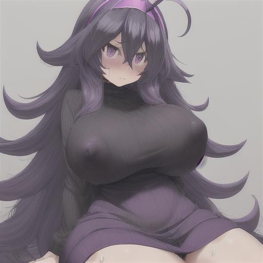 1girls, ai generated, big breasts, blush, breasts, clothed, female, headband, hex maniac, huge breasts, messy hair, pokemon, purple eyes, purple hair, stable diffusion, sweater, voluptuous