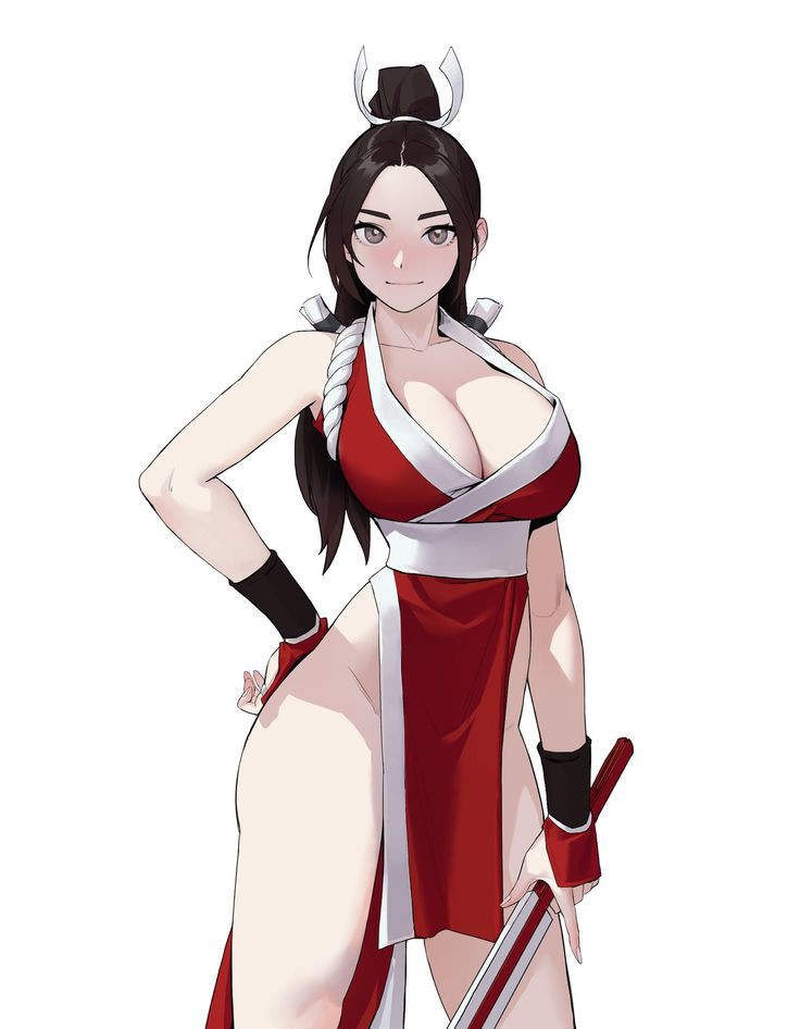 1girls bra breasts brown busty dongho_kang female female_only gray_eyes hair hand_on_butt king_of_fighters mai_shiranui ninja pale pale-skinned ponytail sideboob solo standing white_background