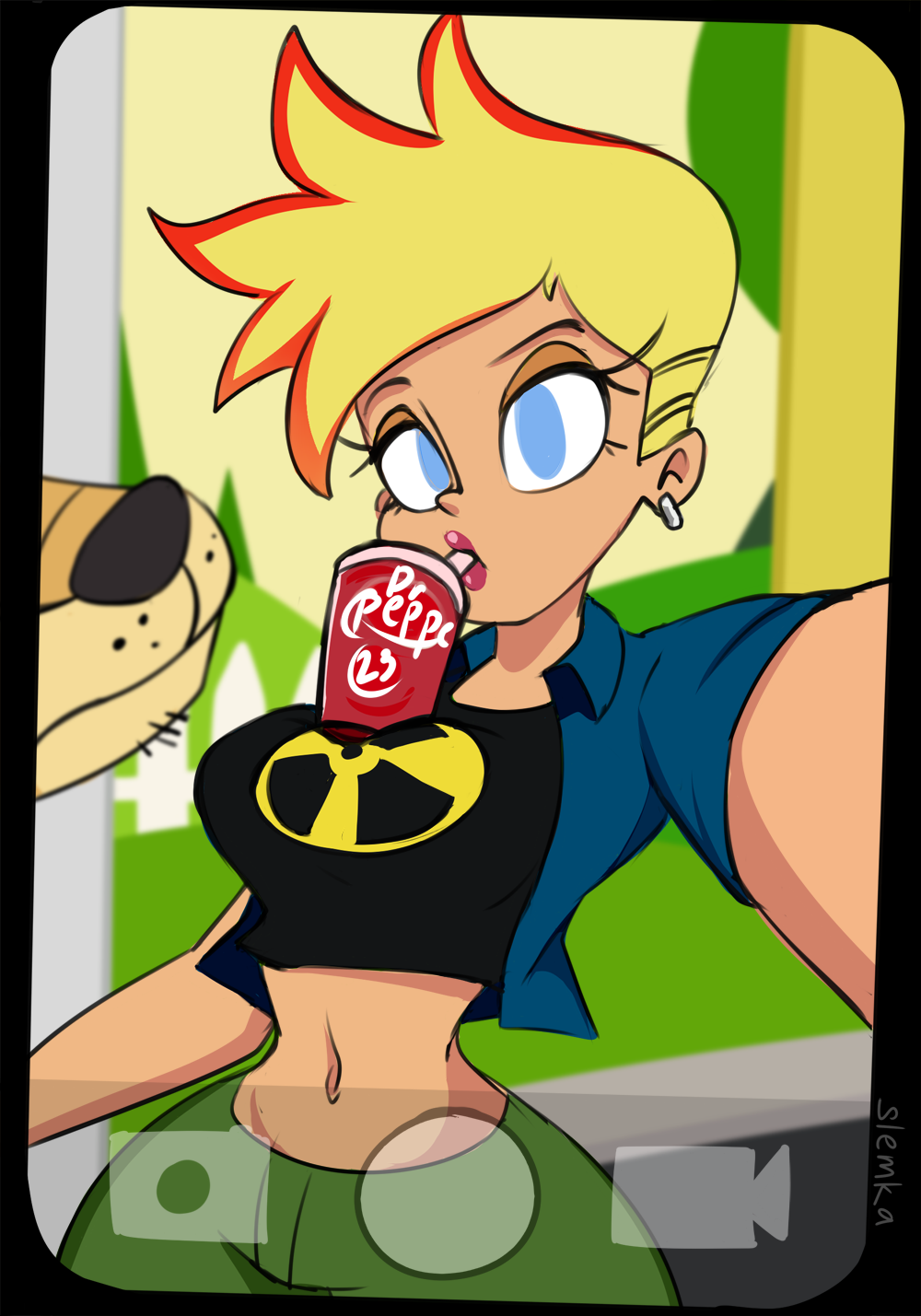 bubble_tea canon_genderswap female genderswap_(mtf) jenny_test johnny_test johnny_test_(series) large_breasts lips midriff rule_63 selfie slemka tapioca_challenge thick_thighs wide_hips