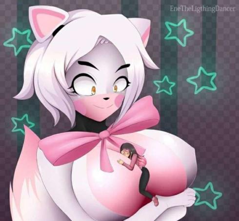 2girls, enetheligthingdancer, female, female only, five nights at freddy's, five nights in anime, fnia, giantess, mangle (fnaf), mangle (fnia), micro, tagme