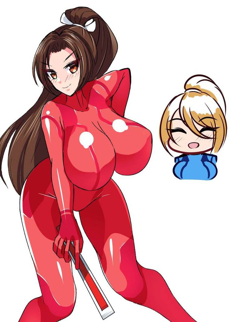 breasts brown busty female female_only king_of_fighters mai_shiranui metroid pale pale-skinned ponytail samus_aran white_background