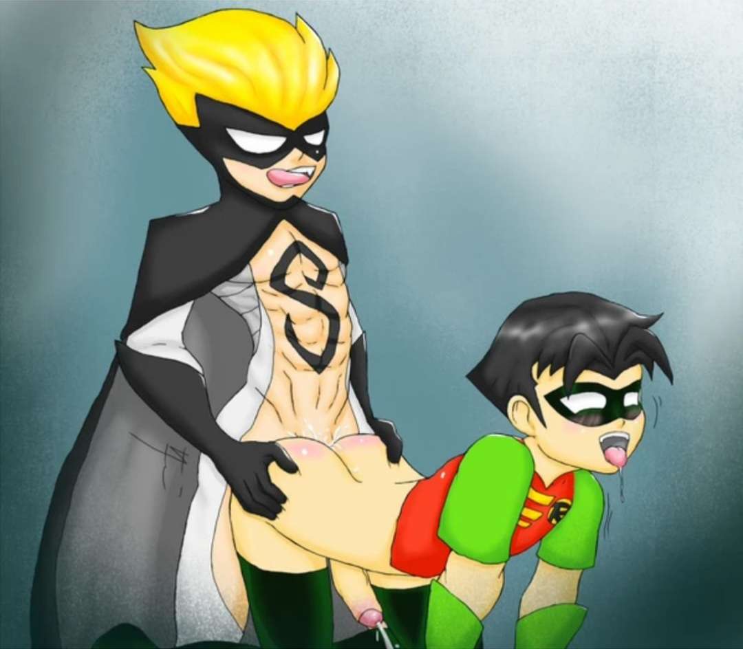 anal anal_penetration anal_sex batman_(series) black_hair black_hair_bottom blonde_hair blonde_hair_on_black_hair blonde_hair_top dc dc_comics dick_grayson domination drool drooling foreskin gay light_hair_on_dark_hair male nsfw robin_(dc) robin_(dick_grayson) scorn_(dc) the_batman tongue_out uncut yaoi