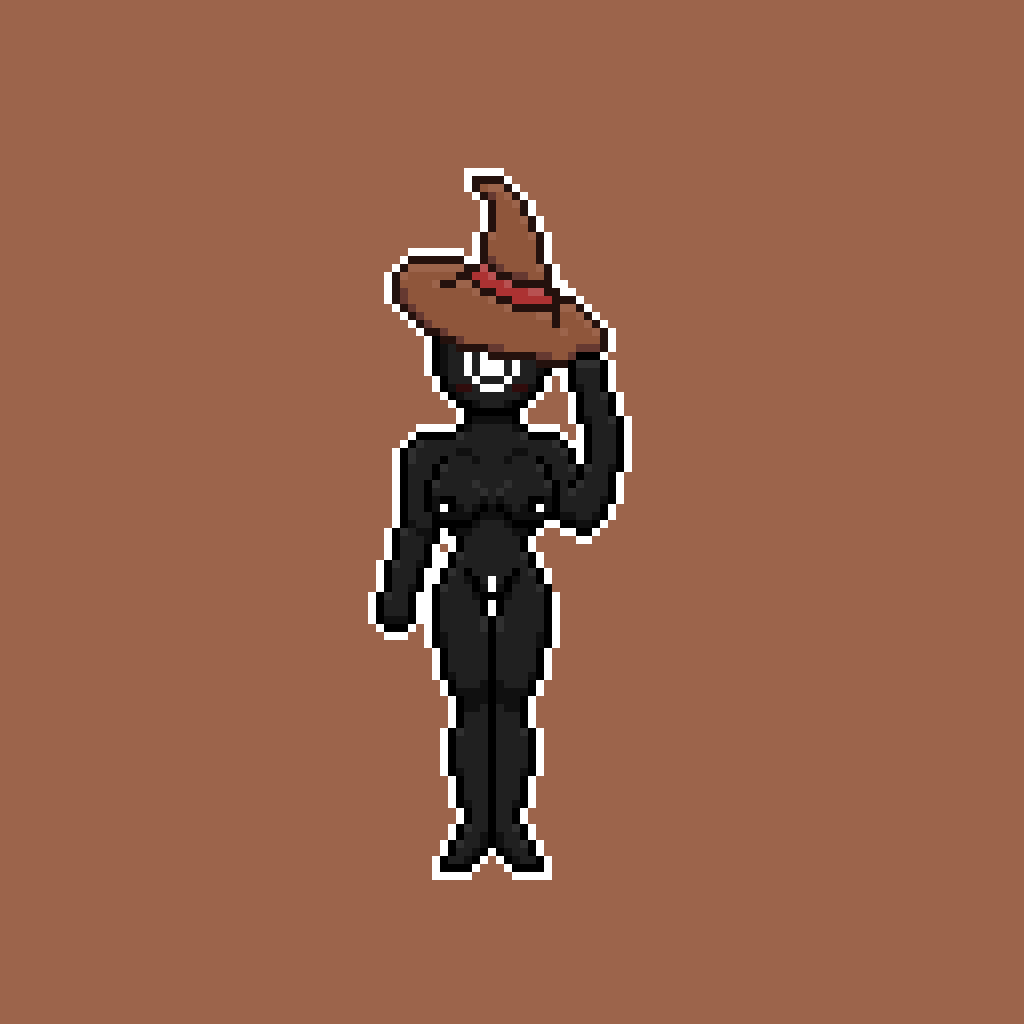 black_body blush breasts hat itsempty mages_survival nipples nude nude_female pixel_art vagina white_eye witch_hat wizard_hat