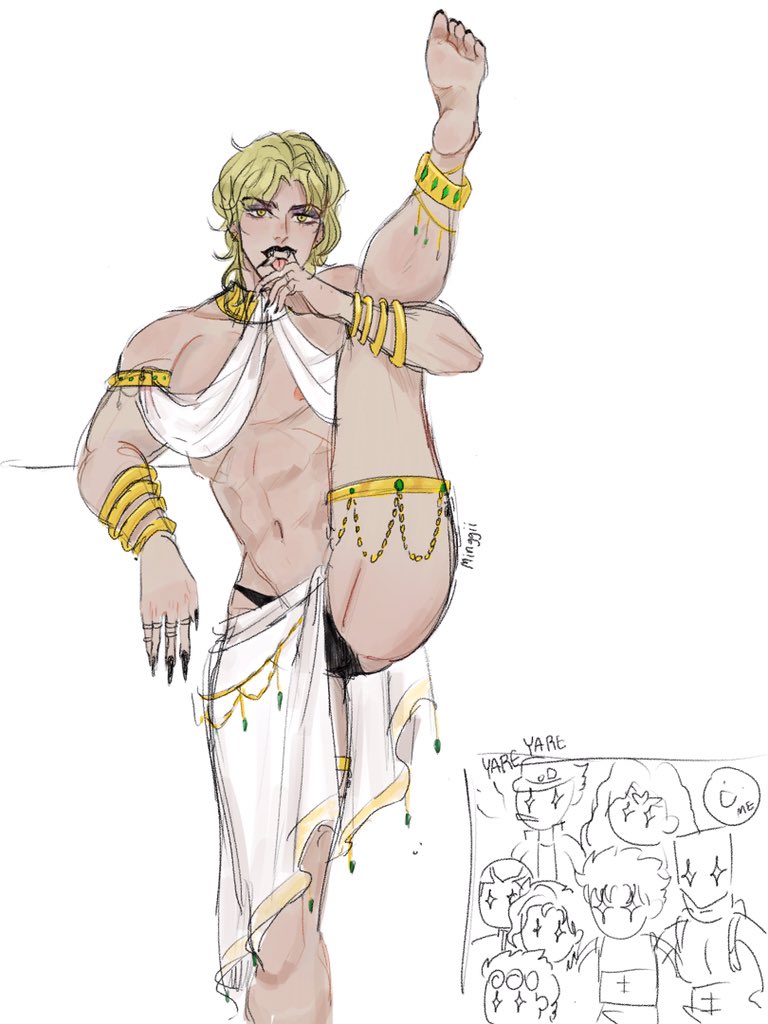 1boy abs armlet black_lips black_nails blonde_hair bracelet dio_brando fangs feet flexible gay jewelry jojo's_bizarre_adventure leg_lift leg_up long_hair looking_at_viewer male male_focus male_only minggiijwinjsj navel necklace nipples open_mouth ring soles solo_focus split standing standing_on_one_leg standing_split toes toned yellow_eyes