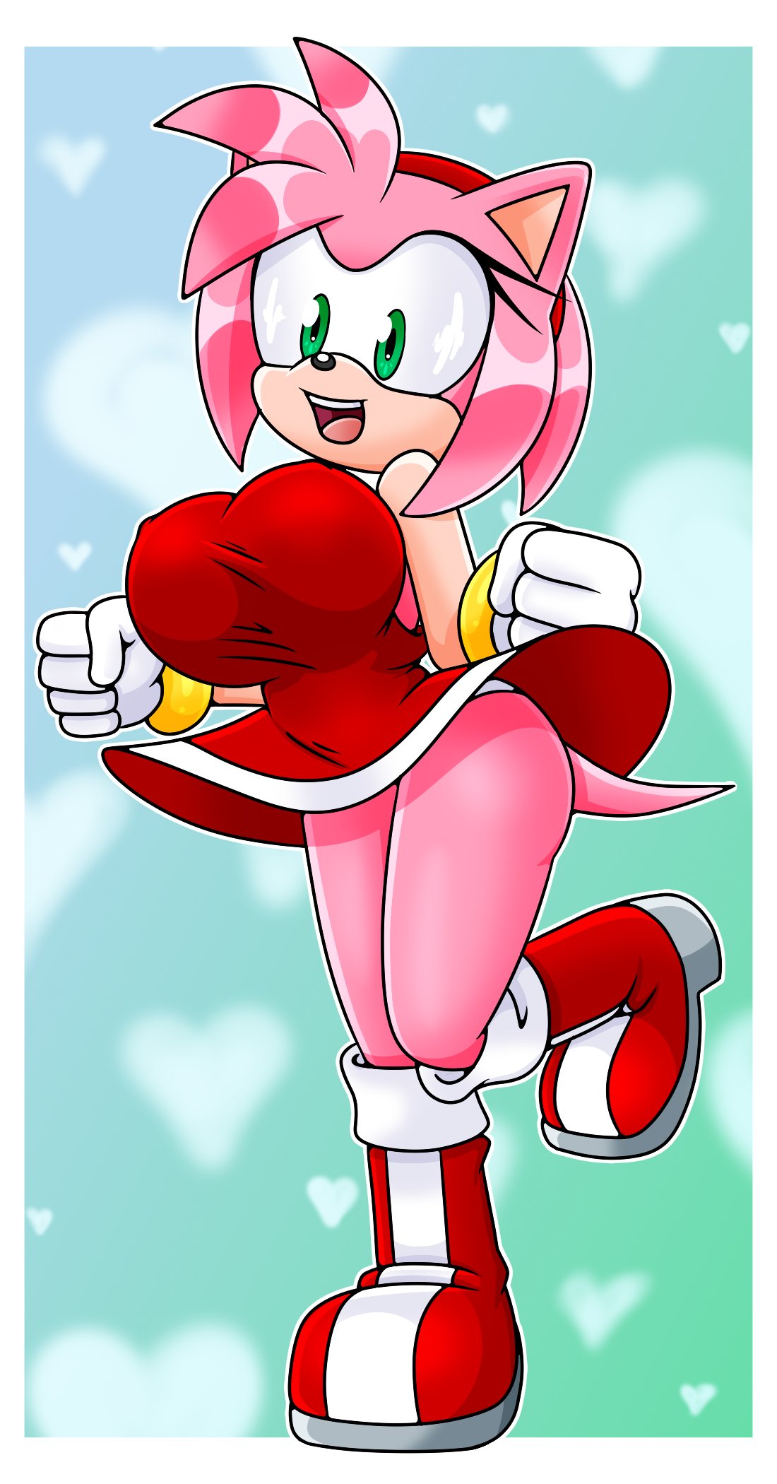 1girls amy_rose big_breasts boots bracelet dress gloves panties sonic_(series) sonicguru