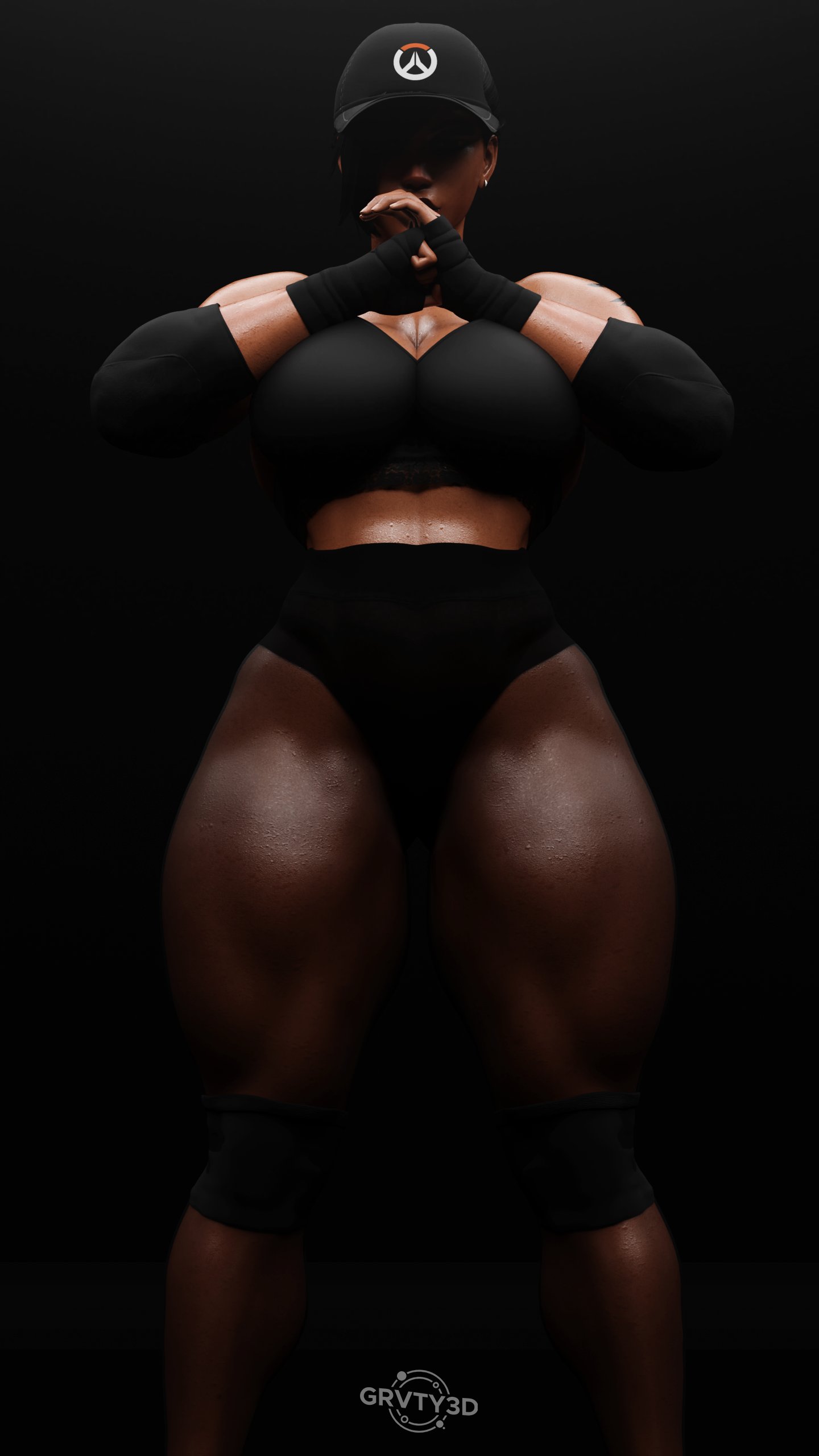 1girls, 3d, abs, ass, ass focus, big ass, big breasts, big butt, black hair, black legwear, black panties, blender (software), blizzard entertainment, breasts, cap, dark skin, dark-skinned female, female, grvty3d, headgear, headwear, muscles, muscular, muscular female, overwatch, pantyhose, pharah, sideboob, simple background, sneakers, socks, solo, solo female, solo focus, sports bra, sportswear, tagme, tan body, tanline, thick thighs, thighs, toned