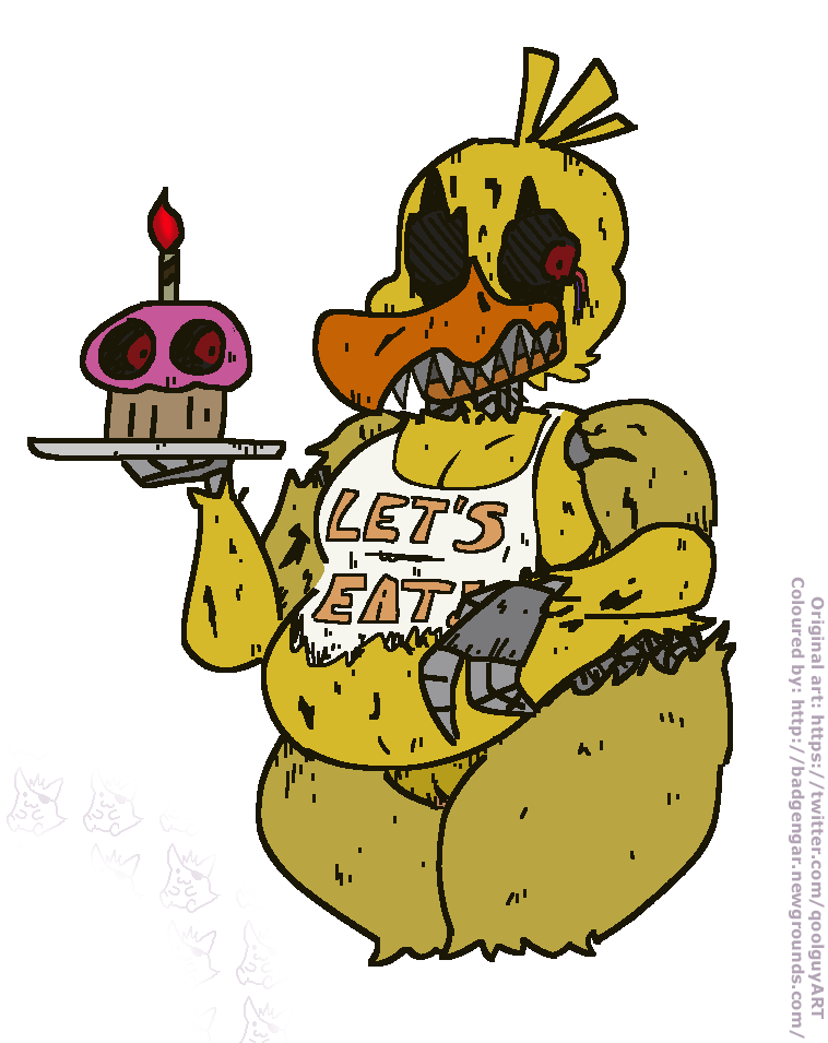 animatronic avian beak bib bottomless canon_appearance chubby chubby_female claws cupcake five_nights_at_freddy's five_nights_at_freddy's_4 fnaf nightmare_chica_(fnaf) qoolguy qoolguyart red_eyes sharp_teeth