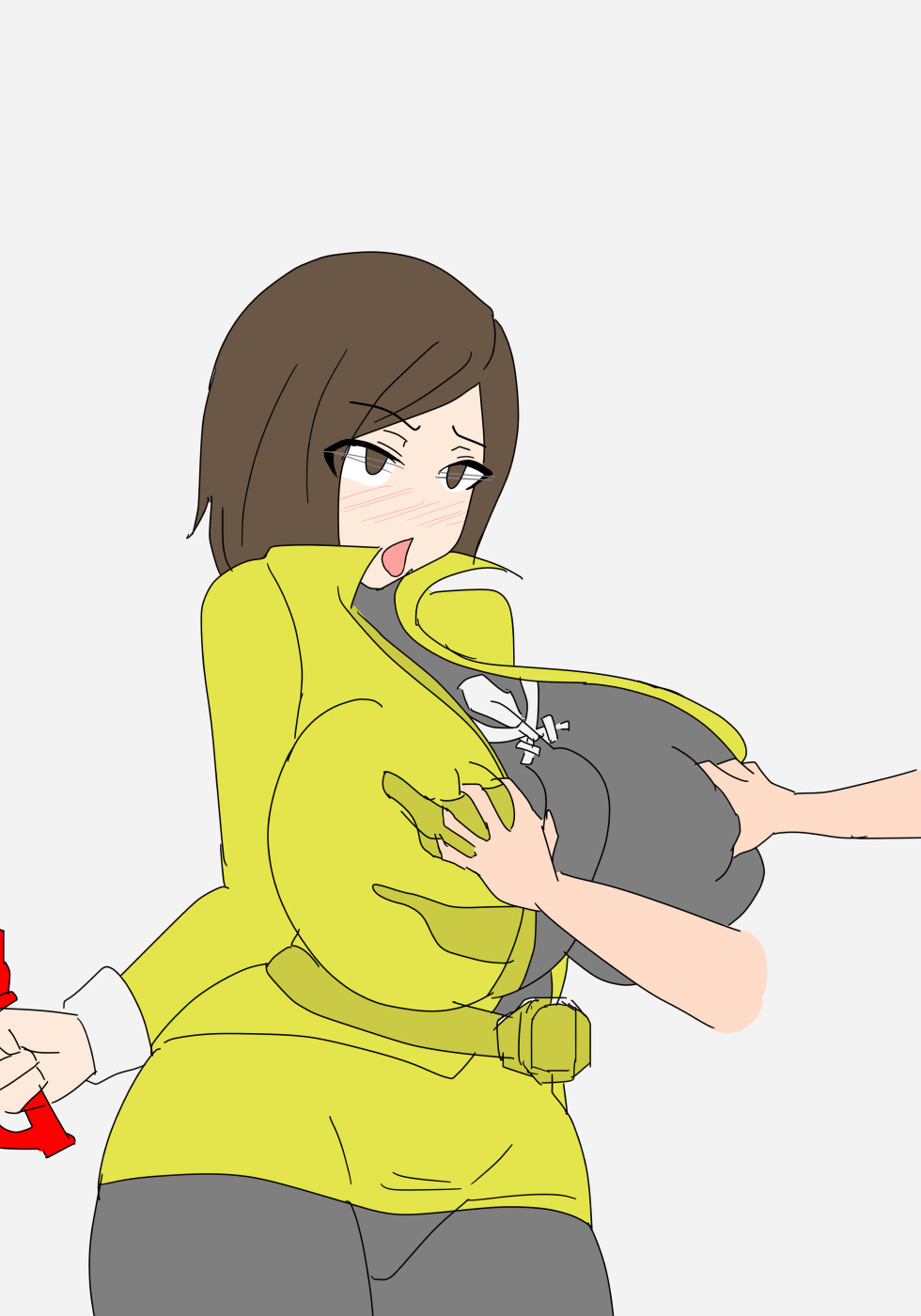 gokai_yellow grabbing_breasts groping groping_breasts kaizoku_sentai_gokaiger large_breasts luka_millfy thick_thighs wide_hips