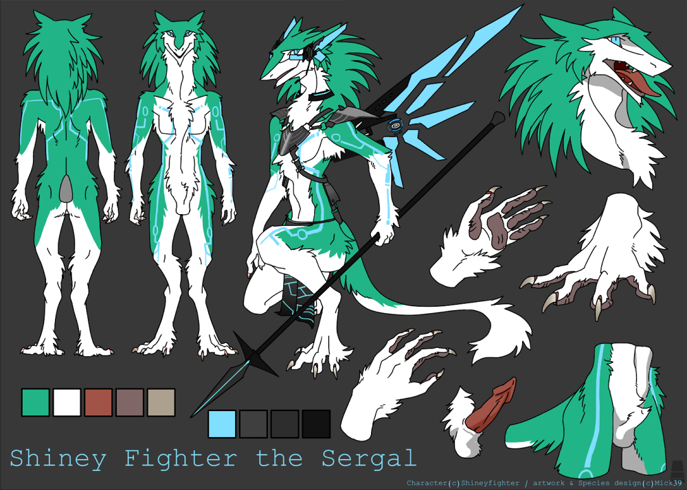 1boy anthro furry future hi_tech lance machine male male_only markings mechanical mick39 model_sheet murgal non_canon paws penis robot sergal shiney_fighter simple_background solo tattoo wings