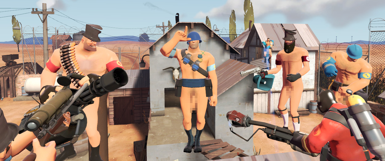 3d 6+boys 7boys abs animal_skull armbands artist_request balaclava bandolier censored engineer fingerless_(marking) flamethrower garry's_mod gasmask gloves grenades hard_hat hat heavy_(team_fortress_2) heavy_weapons_guy helmet holding_weapon human human_male human_only loser_gesture loud_speaker machine_gun male male_only medic medic_(team_fortress_2) mosaic_censoring naked_footwear pecs pistol pixelated pointless_censoring pyro pyro_(team_fortress_2) rebbacus sniper sniper_(team_fortress_2) sniper_rifle socks_and_shoes soldier soldier_(team_fortress_2) spy spy_(team_fortress_2) team_fortress_2 top_hat yaoi