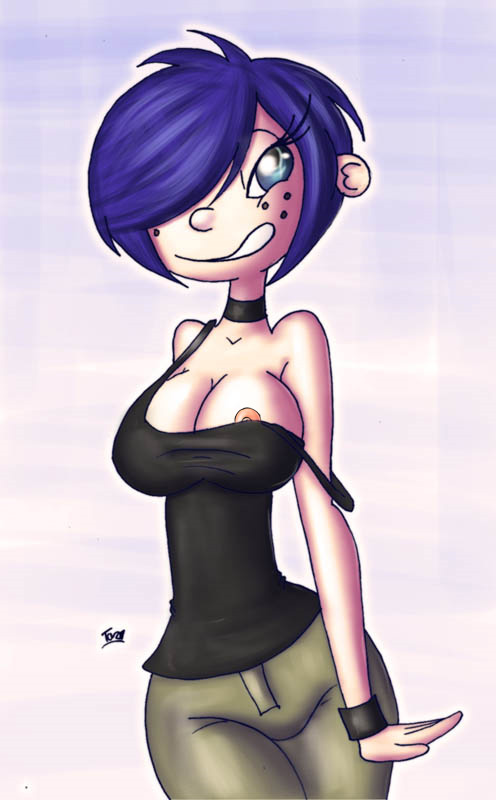 1girls areola areola_slip blue_hair breast_slip breasts busty cleavage ed_edd_n_eddy female female_only freckles hair_over_one_eye hourglass_figure human innocenttazlet kanker_sisters marie_kanker nipple_slip nipples solo straight_hair tagme voluptuous