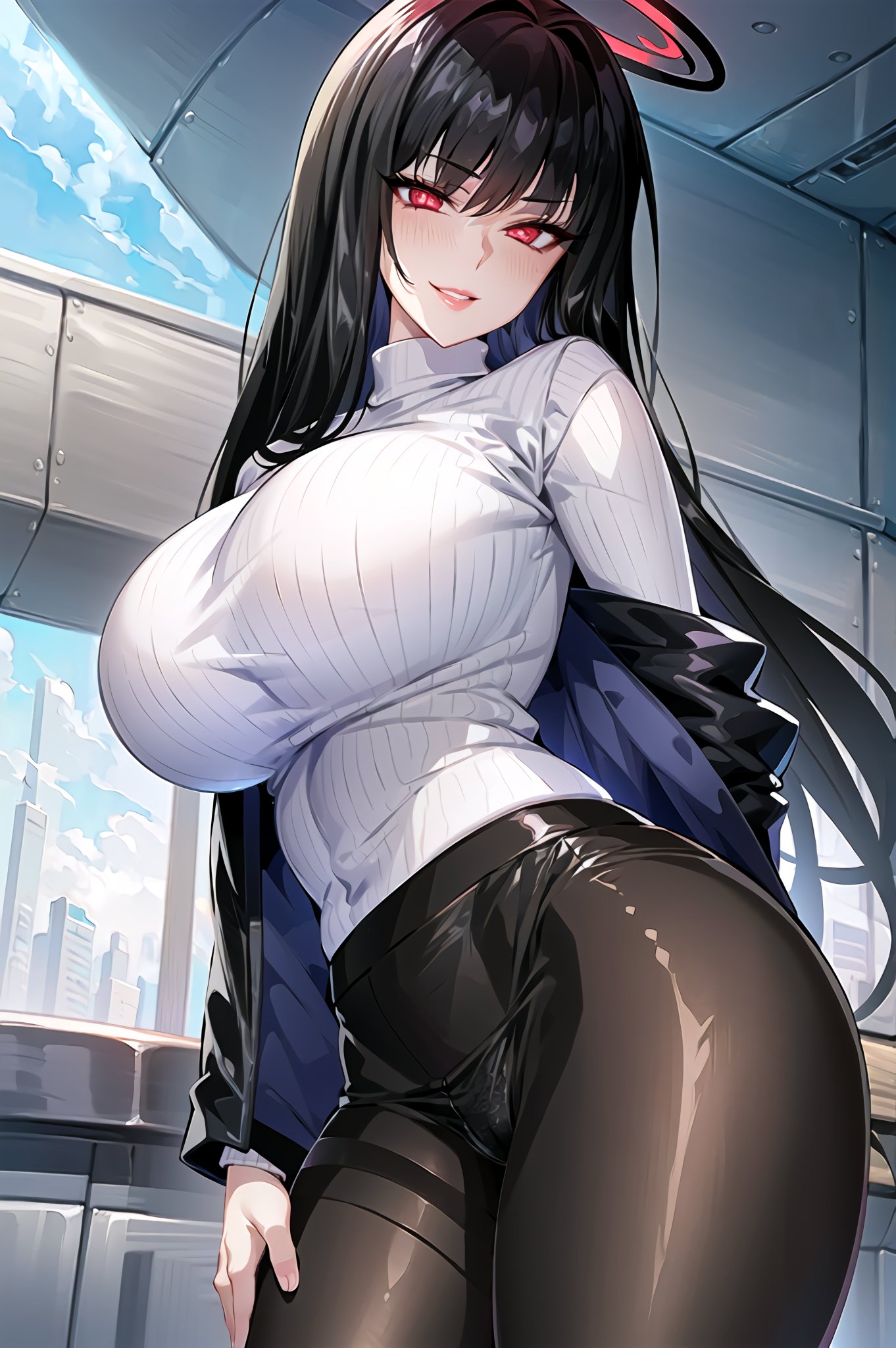 1girls, ai generated, black hair, blue archive, breasts, curvy, curvy body, curvy figure, female, female focus, huge breasts, long hair, millennium science school student, red eyes, rio (blue archive), seminar (blue archive), solo female, solo focus, stable diffusion, voluptuous, voluptuous female