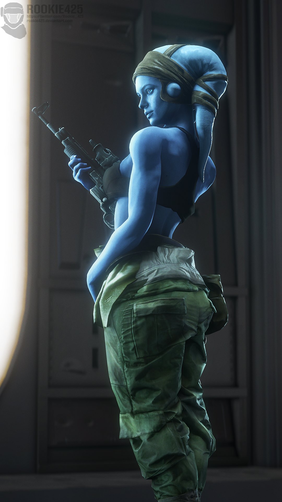 1girls 3d alien alien_girl alien_humanoid alien_only back big_breasts black_bra black_clothing black_underwear blaster blue_body blue_eyes blue_skin bra brassiere breasts cargo_pants eyes female female_focus female_only female_soldier full_body green_clothing gun head_wraps holding_gun holding_object military_uniform mole open_eyes pants pockets ranged_weapon rebel rebel_trooper rifle rookie425 sideboob signature soldier solo solo_focus sports_bra standing star_wars star_wars:_battlefront tentacle tentacle_hair twi'lek twitter_username underwear uniform url weapon wraps