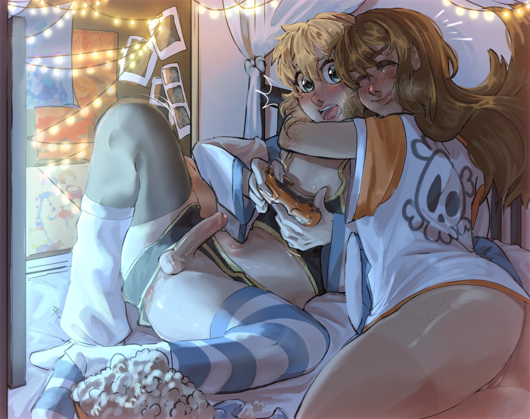 1boy, 1girls, anus, ass, atlasastro, bridget, female, femboy, guilty gear, male, may (guilty gear), penis, pussy, wholesome