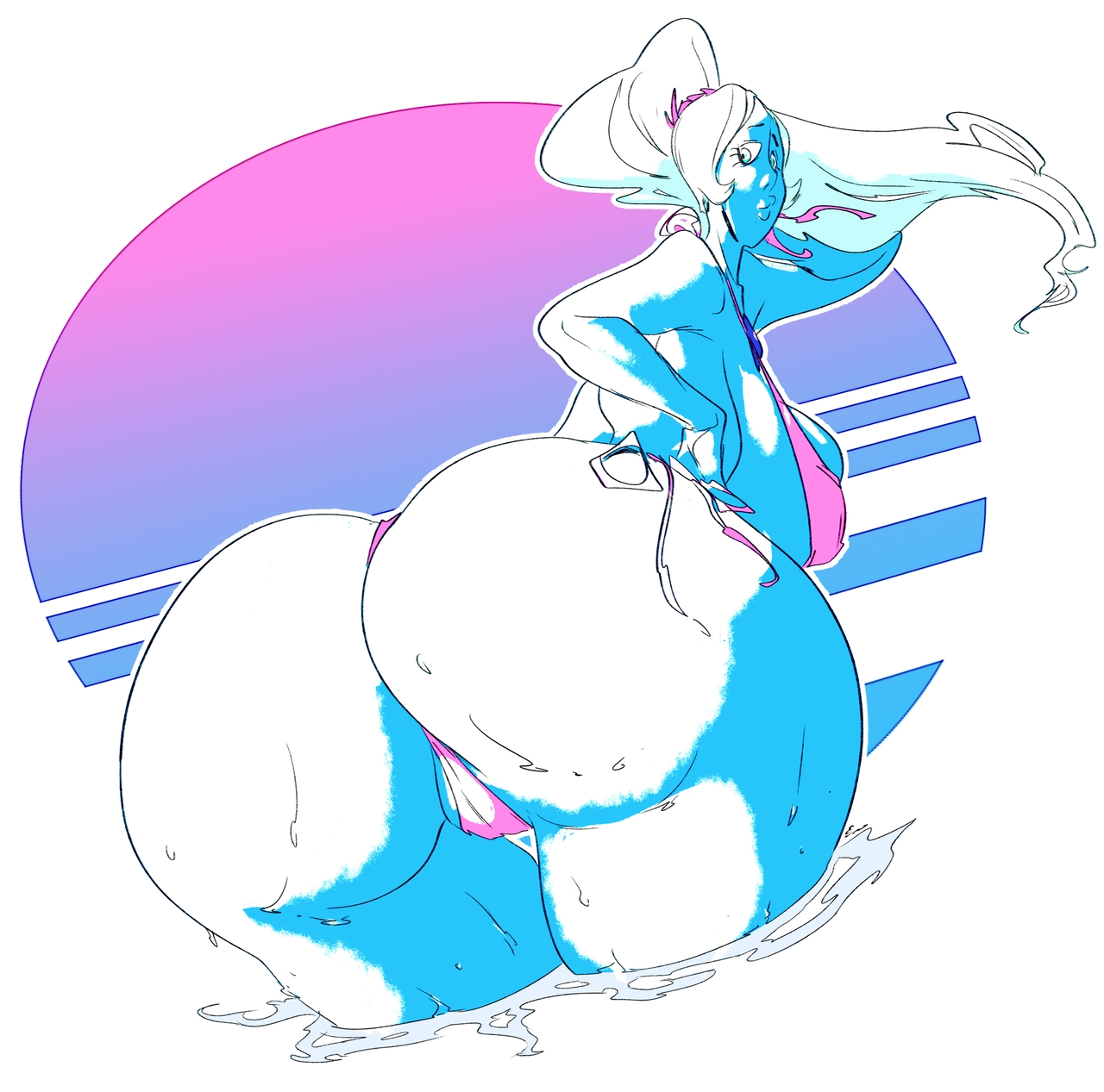 ass, big ass, big breasts, big butt, bikini, blue diamond (steven universe), breasts, cartoon network, diamond authority, fat ass, female, gem (species), giantess, huge ass, huge breasts, huge butt, mature female, ponytail, slb, steven universe, thick thighs, thong, thong bikini, water, wet, wide hips