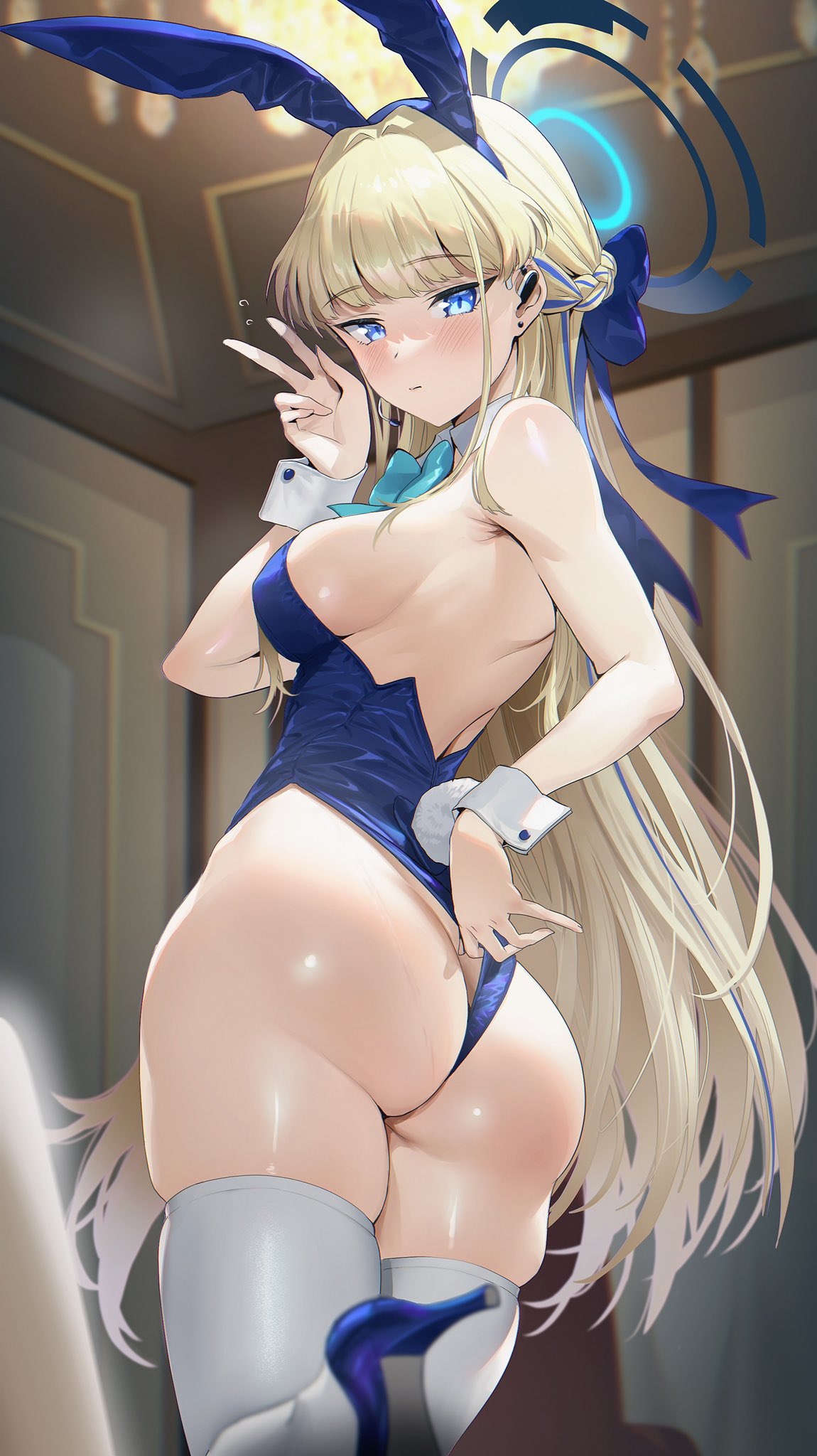 1girls ass blonde_hair blue_archive blue_eyes breasts bunny_ears bunny_girl bunnysuit female halo highleg_leotard large_ass large_breasts leotard light-skinned_female light_skin long_hair mhk_(mechamania) thighs toki_(blue_archive) toki_(bunny)_(blue_archive)