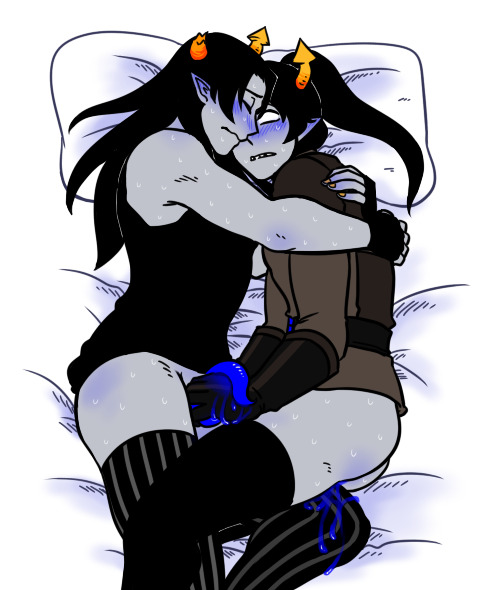 2boys blush clothing equius_zahhak gay homestuck horns horuss_zahhak incest long_hair tagme tentacle_penis thighhighs unusual_penis yaoi