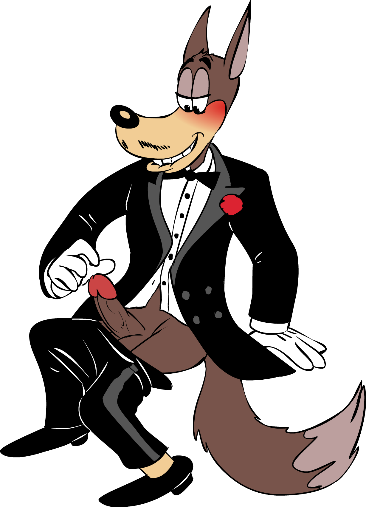 1boy anthro biting_lip blush canine clothed erection facial_hair furry half-closed_eyes imminent_masturbation looking_at_self male male_only metro-goldwyn-mayer moustache no_humans non-human pants_down penis sitting solo stinkek tex_avery tex_avery_wolf toony transparent_background tuxedo wolf