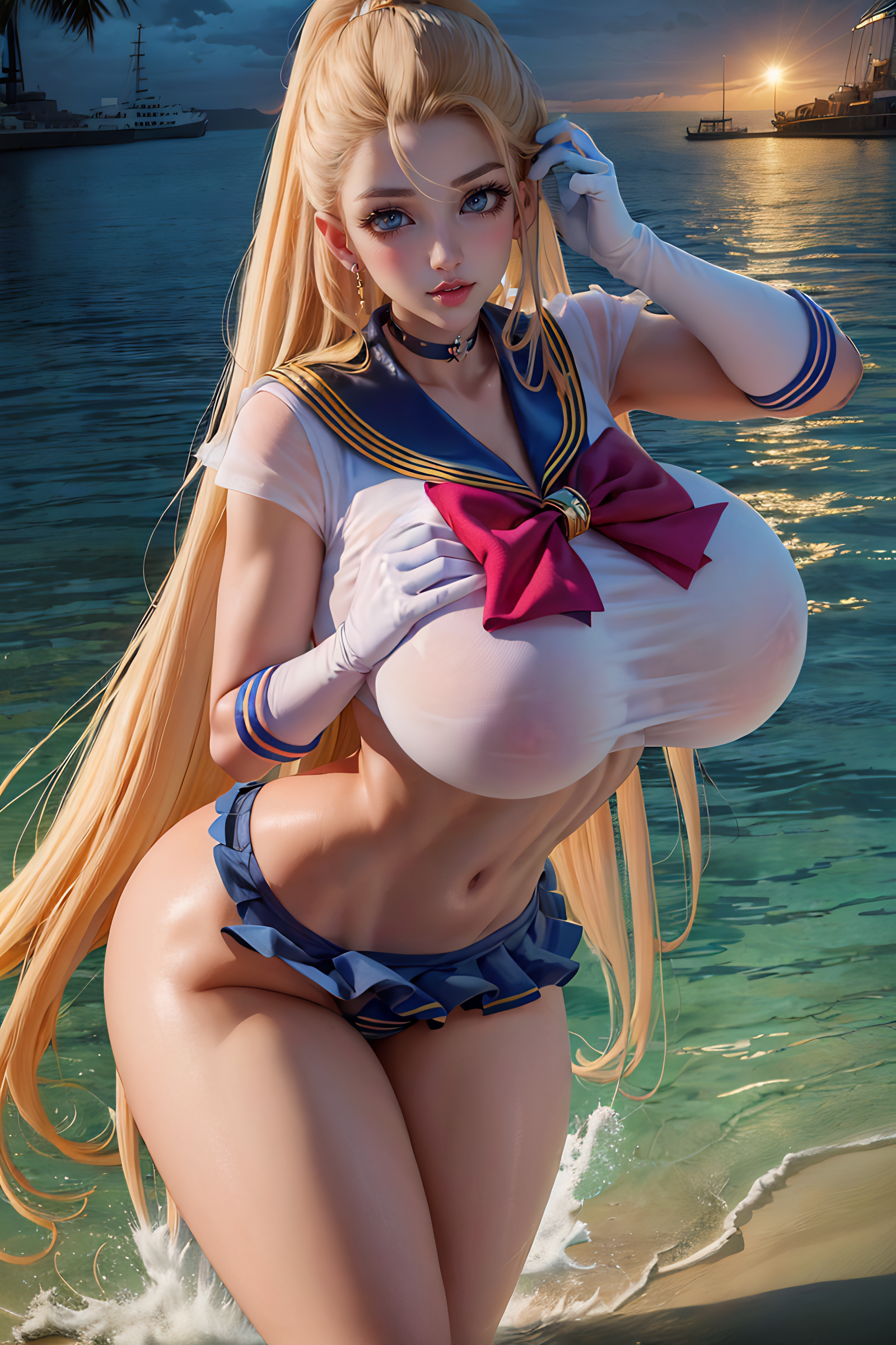 1girls, ai generated, bishoujo senshi sailor moon, blonde hair, breasts, clothing, curvy body, curvy female, curvy figure, female, female only, huge breasts, large breasts, long hair, panties, solo female, solo focus, stable diffusion, usagi tsukino, water