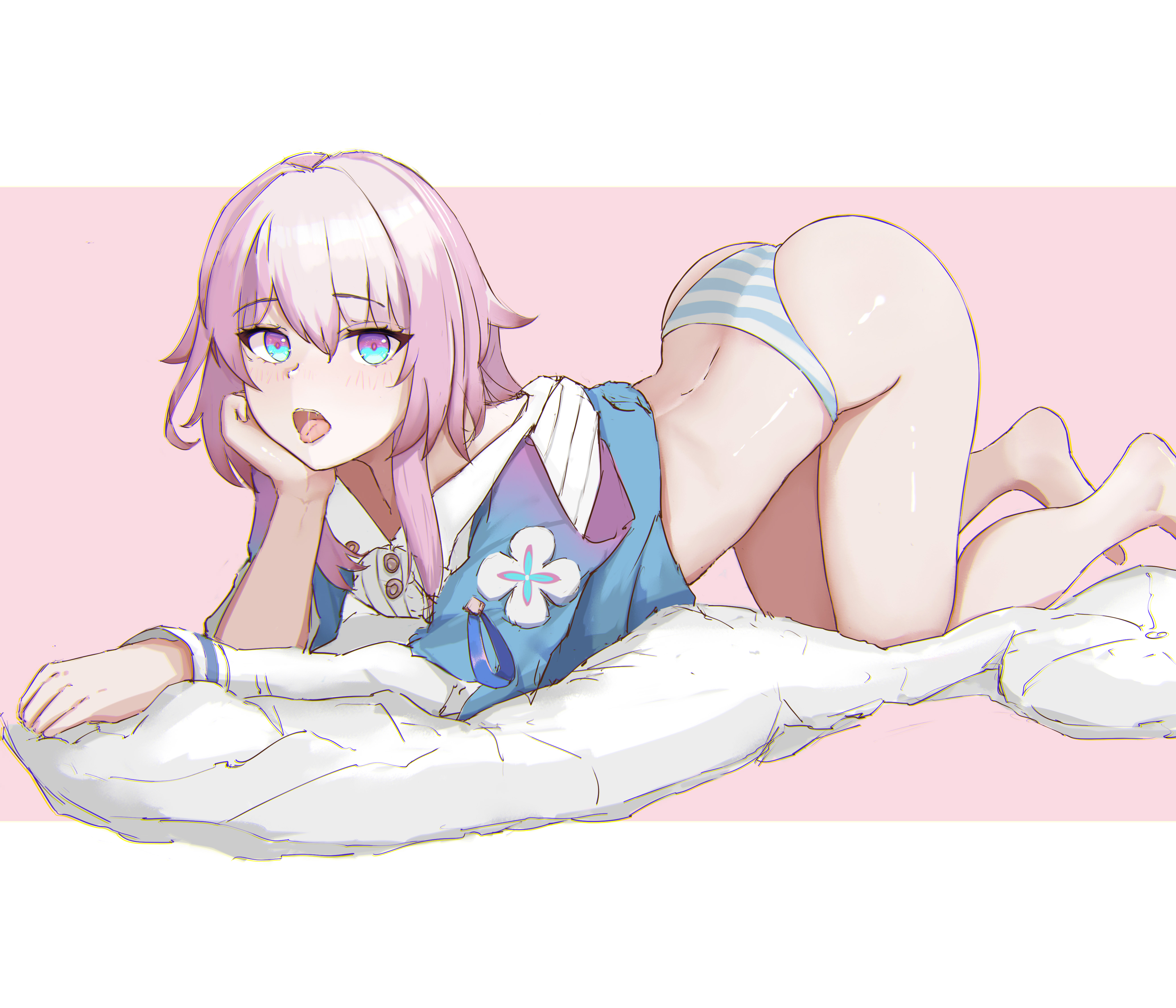 ass, ass up, female, honkai: star rail, march 7th (honkai: star rail), open mouth, panties, pink hair, solo female