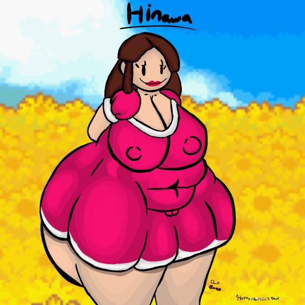 2023 ass breasts brown_hair chubby dress erect_nipples hinawa huge_breasts lipstick long_hair massive_ass milf monstorlilly mother mother_(series) mother_3 mothers_day nintendo nipples_visible_through_clothing no_bra no_panties pussy red_dress smile sunflower thick_thighs