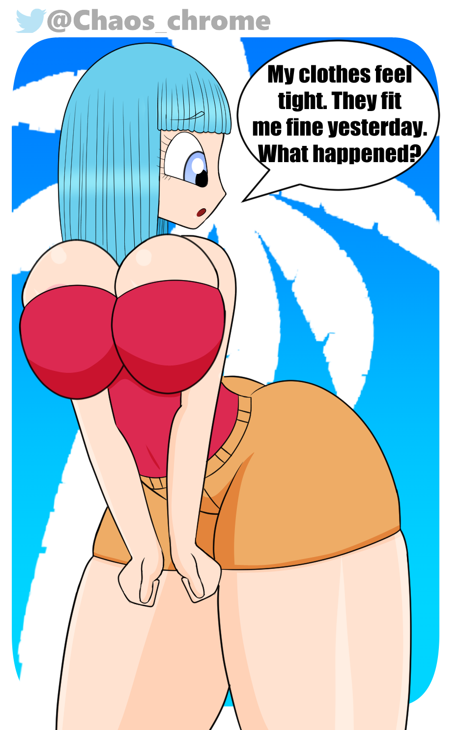 1girls big_breasts blue_eyes blue_hair chaoschrome dragon_ball dragon_ball_z maron thick_thighs tight_clothing wide_hips