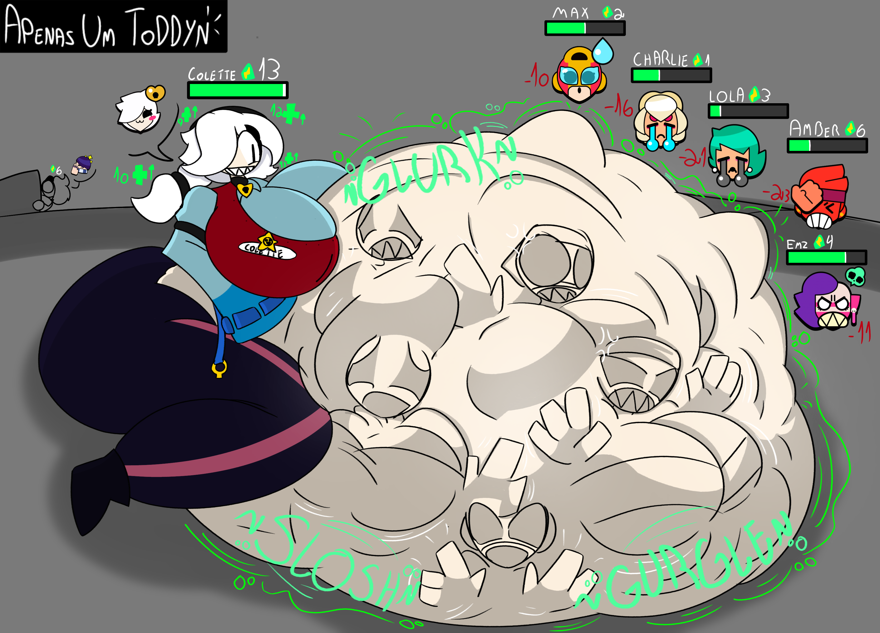 amber (brawl stars), amber, colettes slave (brawl stars), big belly, brawl stars, charlie, colettes slave (brawl stars), colette (brawl stars), emz (brawl stars), emz, colettes slave (brawl stars), female, high difference to power cubes, lola (brawl stars), lola, colettes slave (brawl stars), max (brawl stars), max, colettes slave (brawl stars), multiple prey, submission by colette, tagme, vore, vore belly