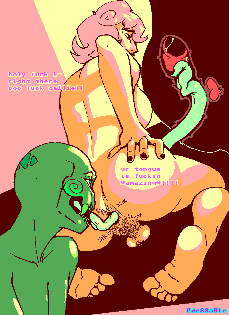 alien alien_girl ass_eating calliope_(homestuck) cherub de88a8le_smuts homestuck roxy_lalonde unshaved_pussy x-ray yuri