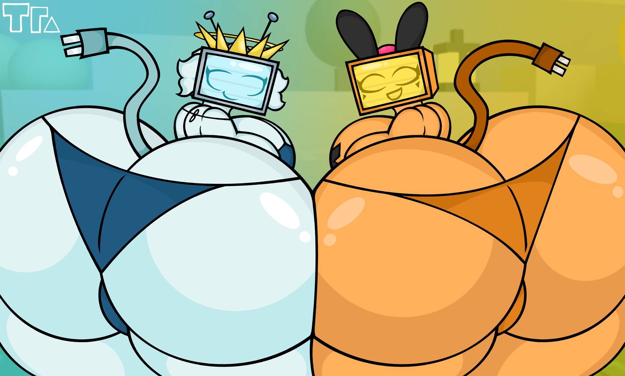 2girls, angel veeronica, ass, big ass, big booty, big butt, bikini, bunny ears, bunny veeronica, forsaken (roblox), orange skin, roblox, roblox game, robloxian, square crossover, tagme, tv head, veeronica, white skin, xxtr1ang3lzzxx