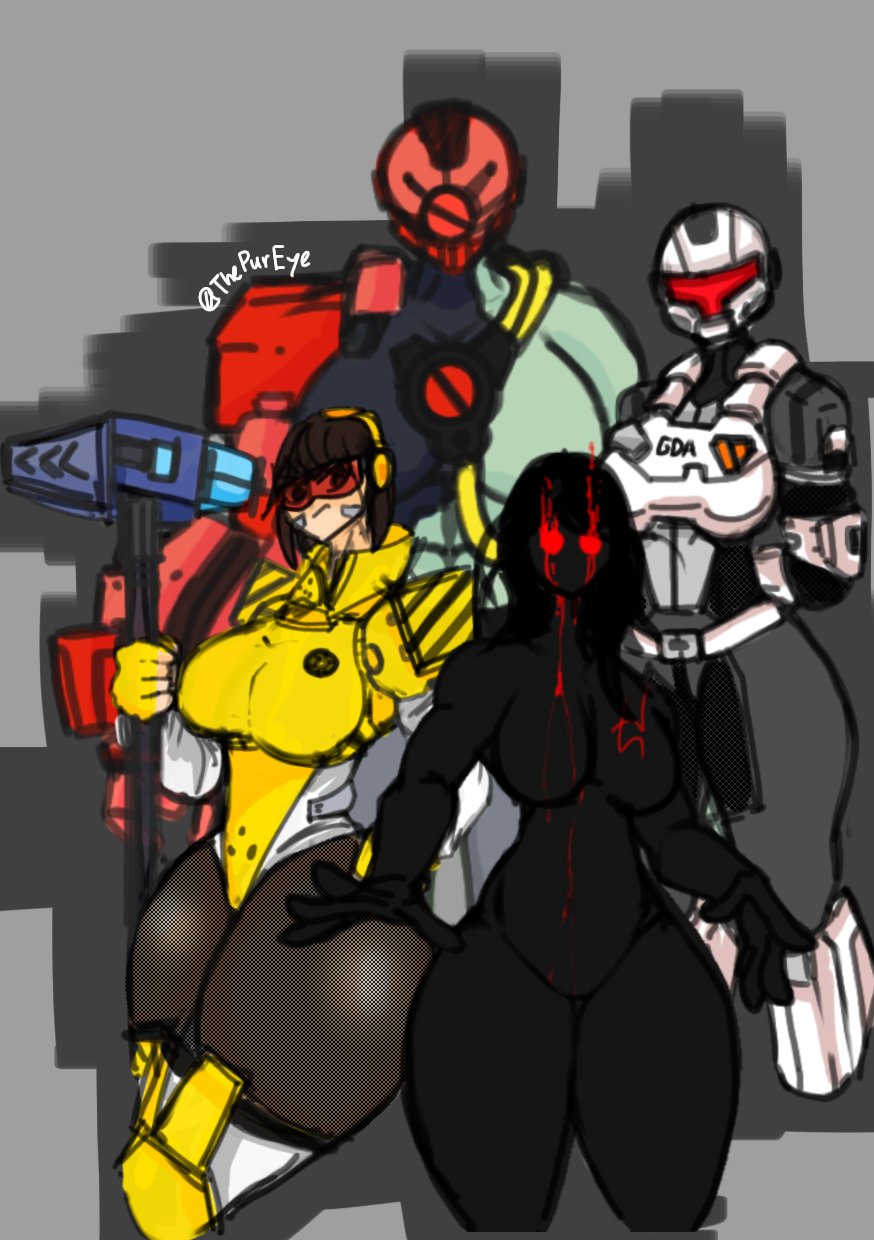 4girls apex_predator_(tdx) ass big_breasts black_body breasts brown_hair clothed clothed_female clothed_female_nude_female clothing featureless_breasts featureless_crotch fit fit_female fitness multiple_girls nude_female predator_(tdx) red_eyes red_goggles roblox roblox_avatar roblox_game robloxian slammer_(tower_defense_x) small_waist thepureye_(artist) thick thick_ass thick_thighs thighs tower_defense_x white_armor wide_hips yellow_armor