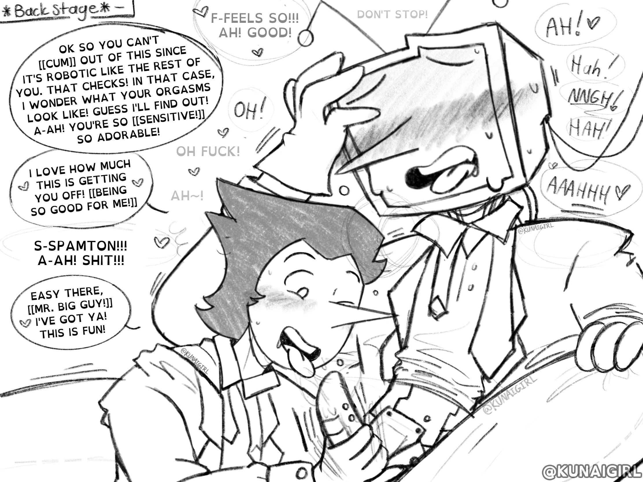 clothed sex, deltarune, english dialogue, english text, fellatio, gay, gay sex, kunaigirl, male, oral sex, penis, robot dick, saliva, saliva on penis, spamton g spamton, sucking dick, tagme, tenna (deltarune)