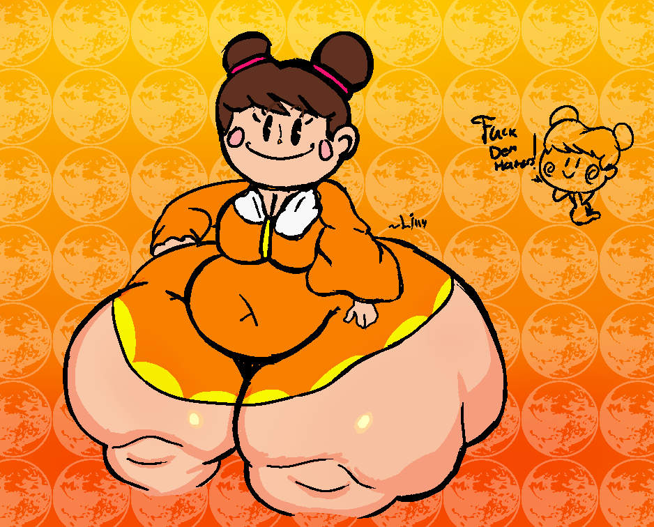 1girls aged_up bbw belly brown_hair chubby chubby_female cute female_only ginormous_thighs hairbun hand_on_hip human mob_face monstorlilly mother_(game) mother_(series) mother_3 nintendo pac-man_eyes richie_(mother_3) smiling