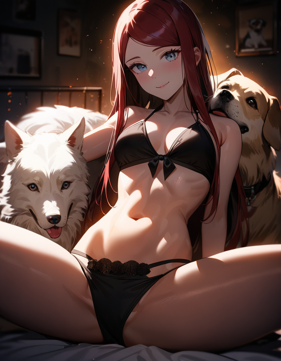 ai_generated bikini canine female milf naruto rtxfus smile solo spread_legs uzumaki_kushina zoophilia