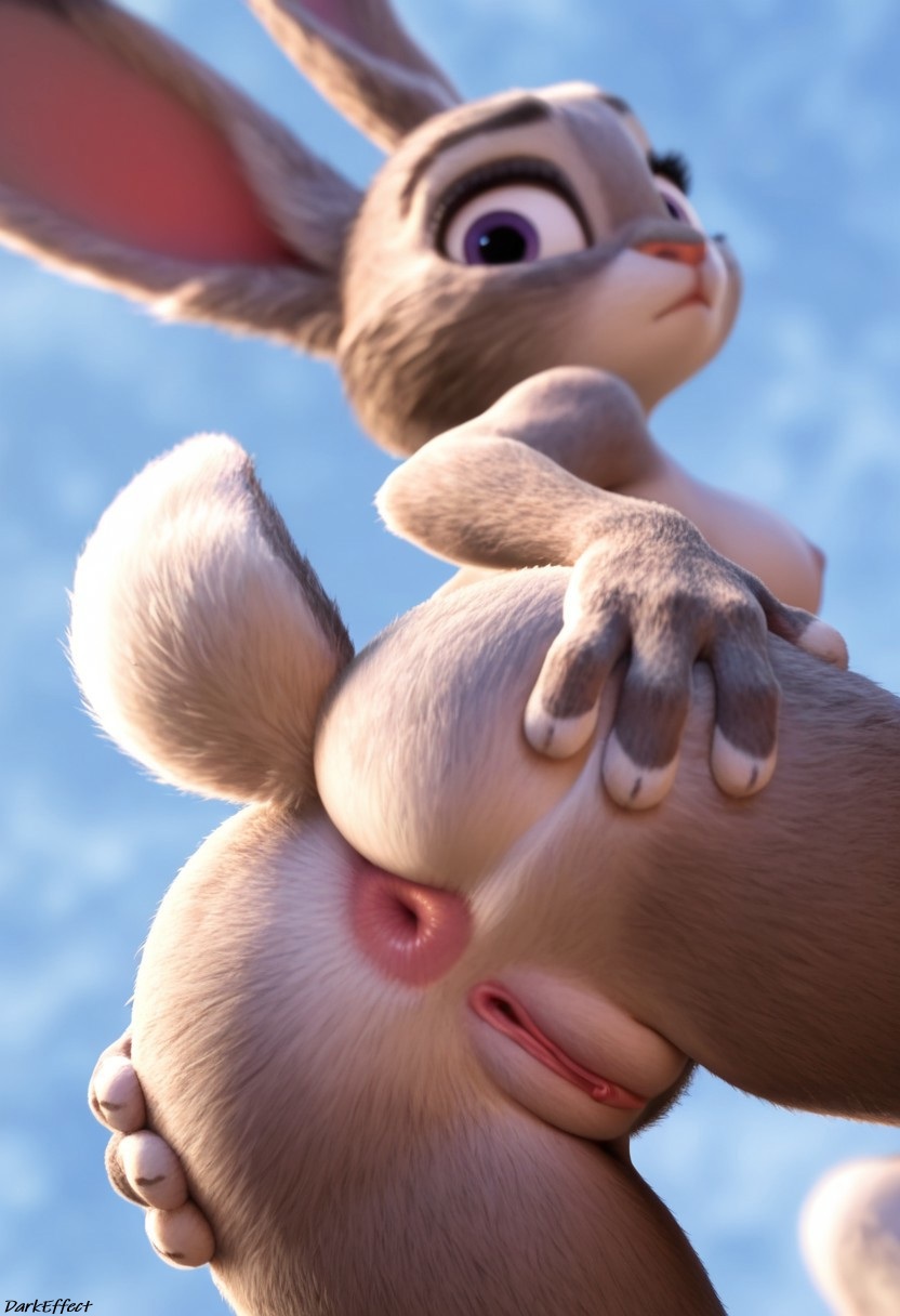 1girls, ai generated, anthro, anus, ass, ass focus, breasts, bunny, bunny girl, close-up, darkeffect, female, female only, furry, grey fur, judy hopps, lagomorph, looking at viewer, looking back, presenting, presenting hindquarters, puffy anus, pussy, rear view, solo, solo female, solo focus, zootopia